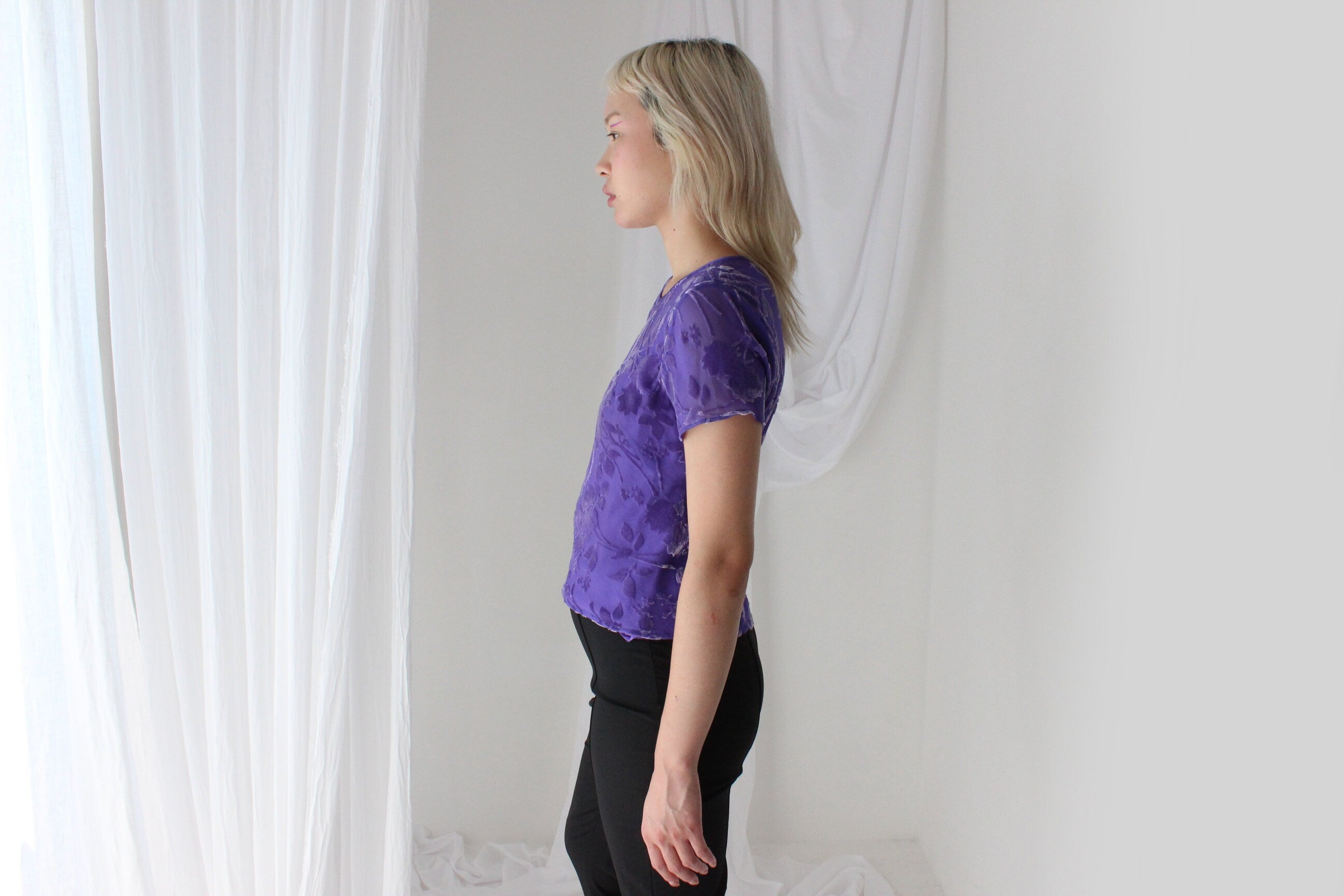 90s SILK VELVET Floral Burnout Bias Cut Tee