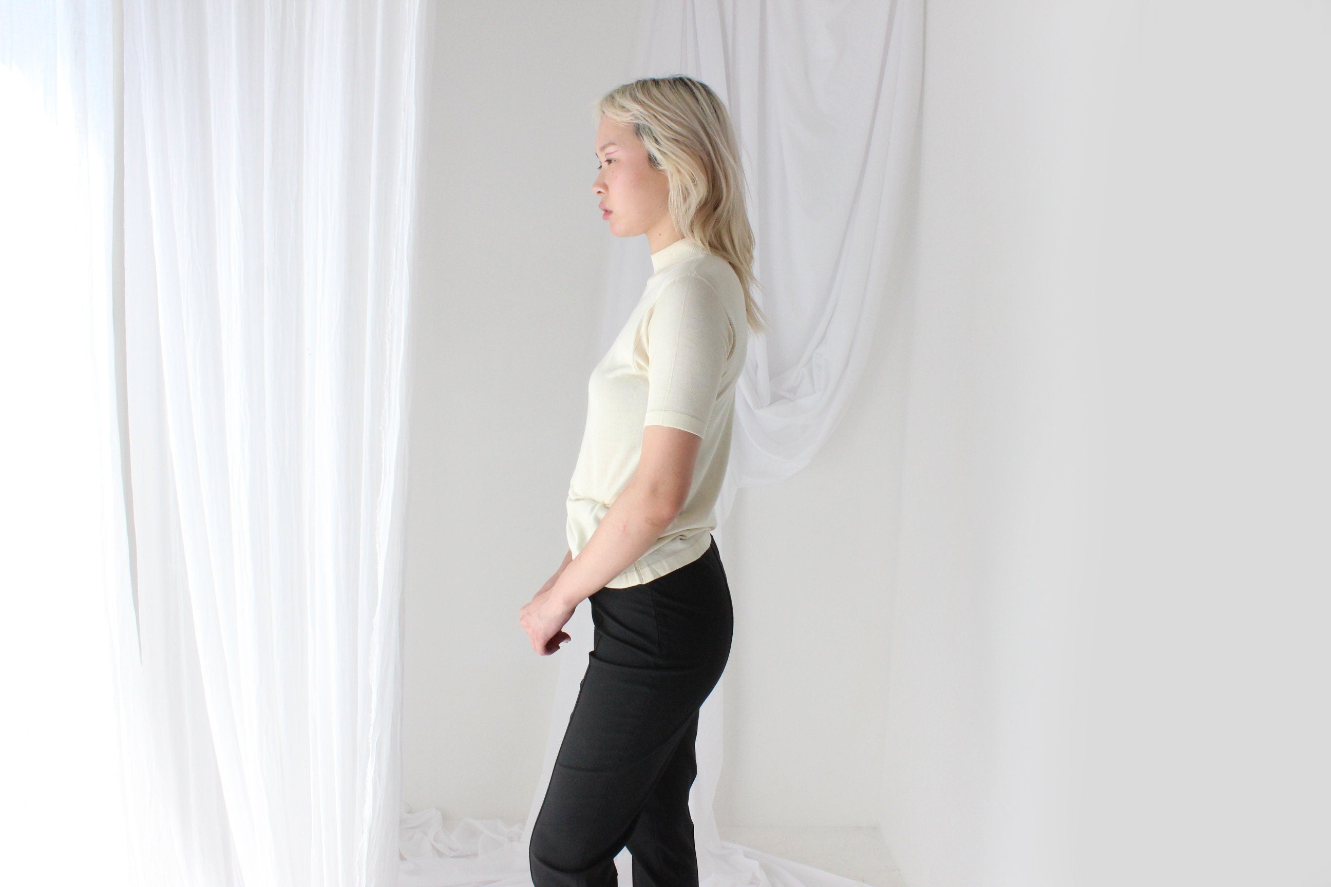 80s PURE SILK Luxury High Neck Knit in Ivory