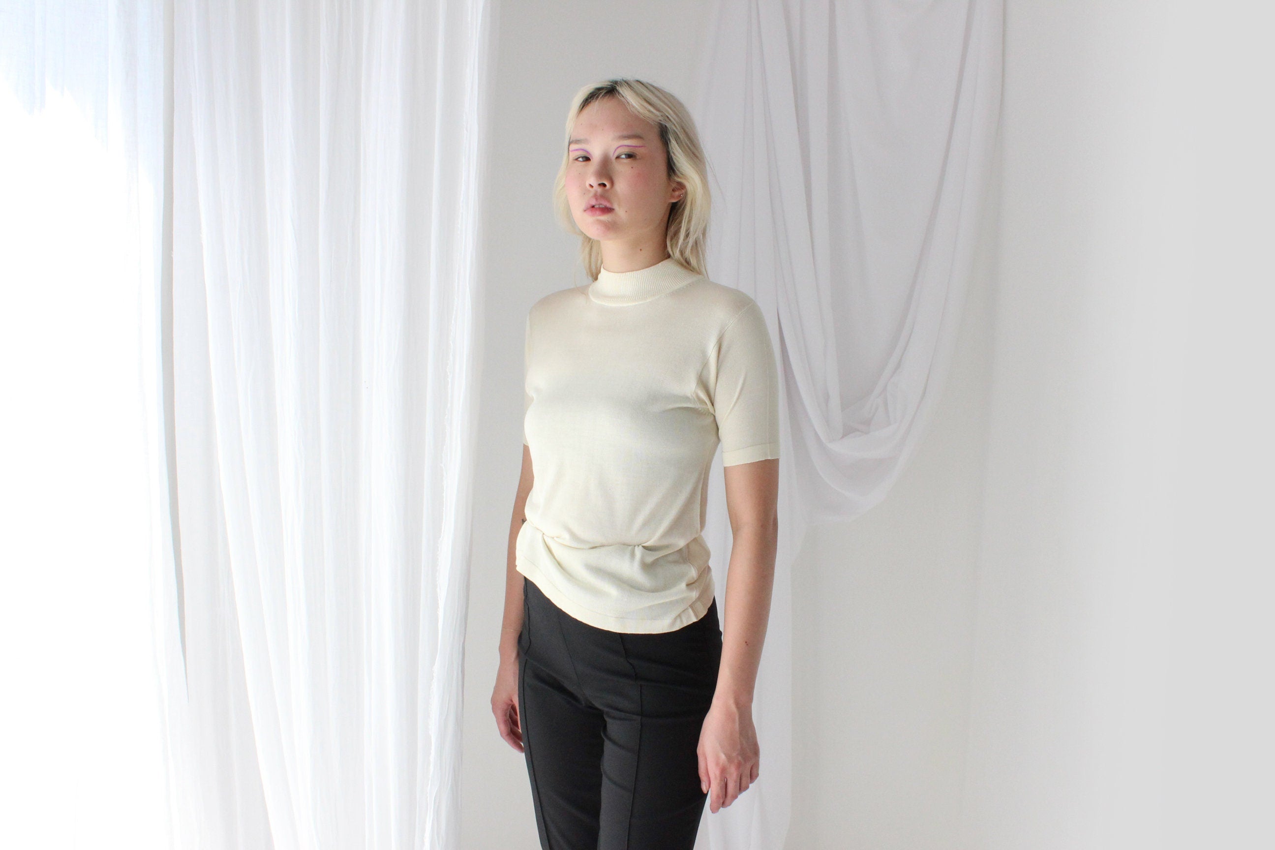 80s PURE SILK Luxury High Neck Knit in Ivory