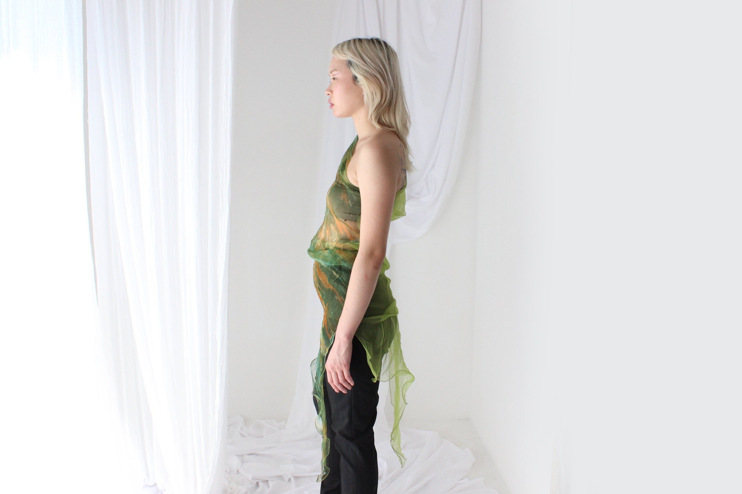 Y2K Pure Silk Chiffon Experimental Scarf Top
