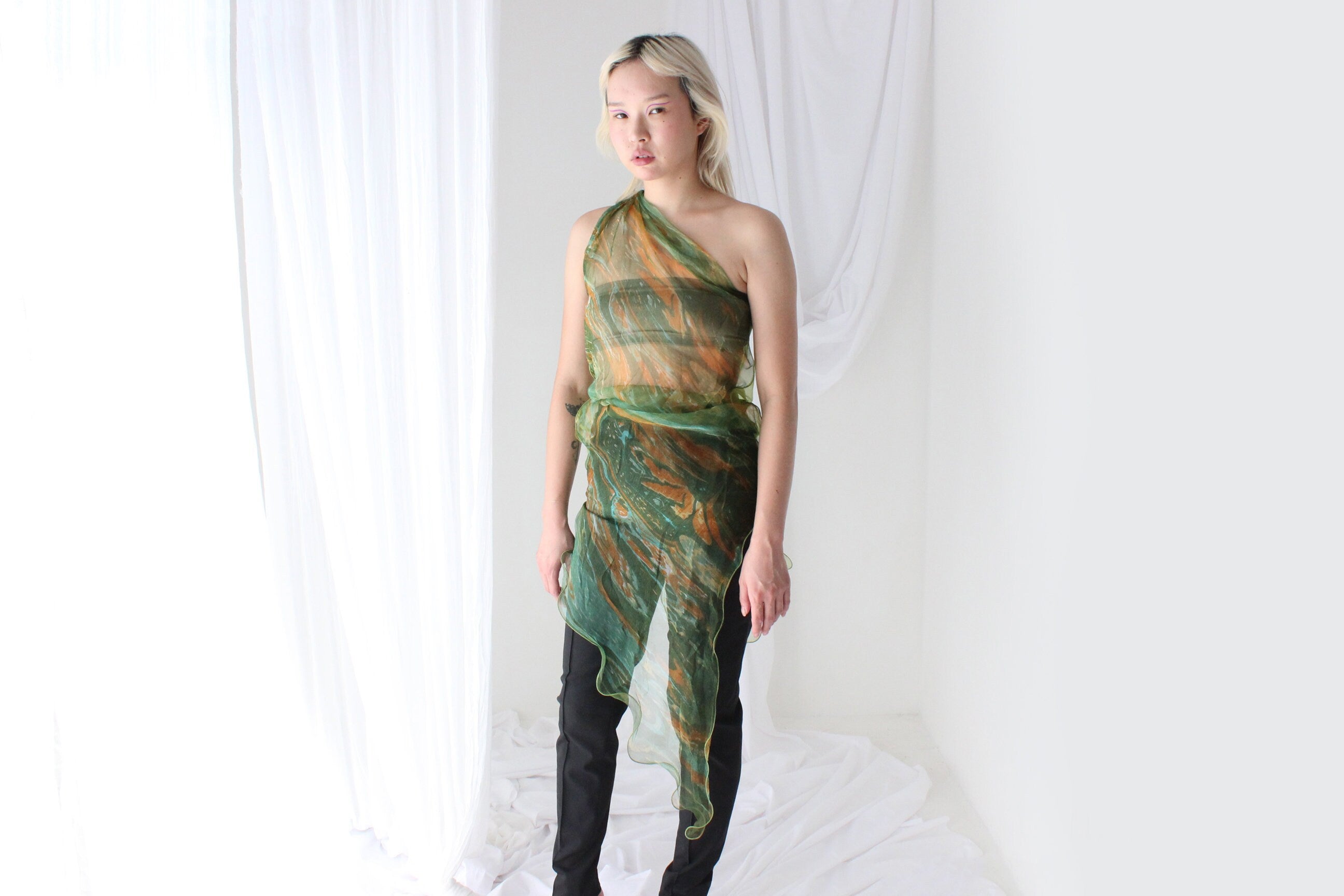 Y2K Pure Silk Chiffon Experimental Scarf Top