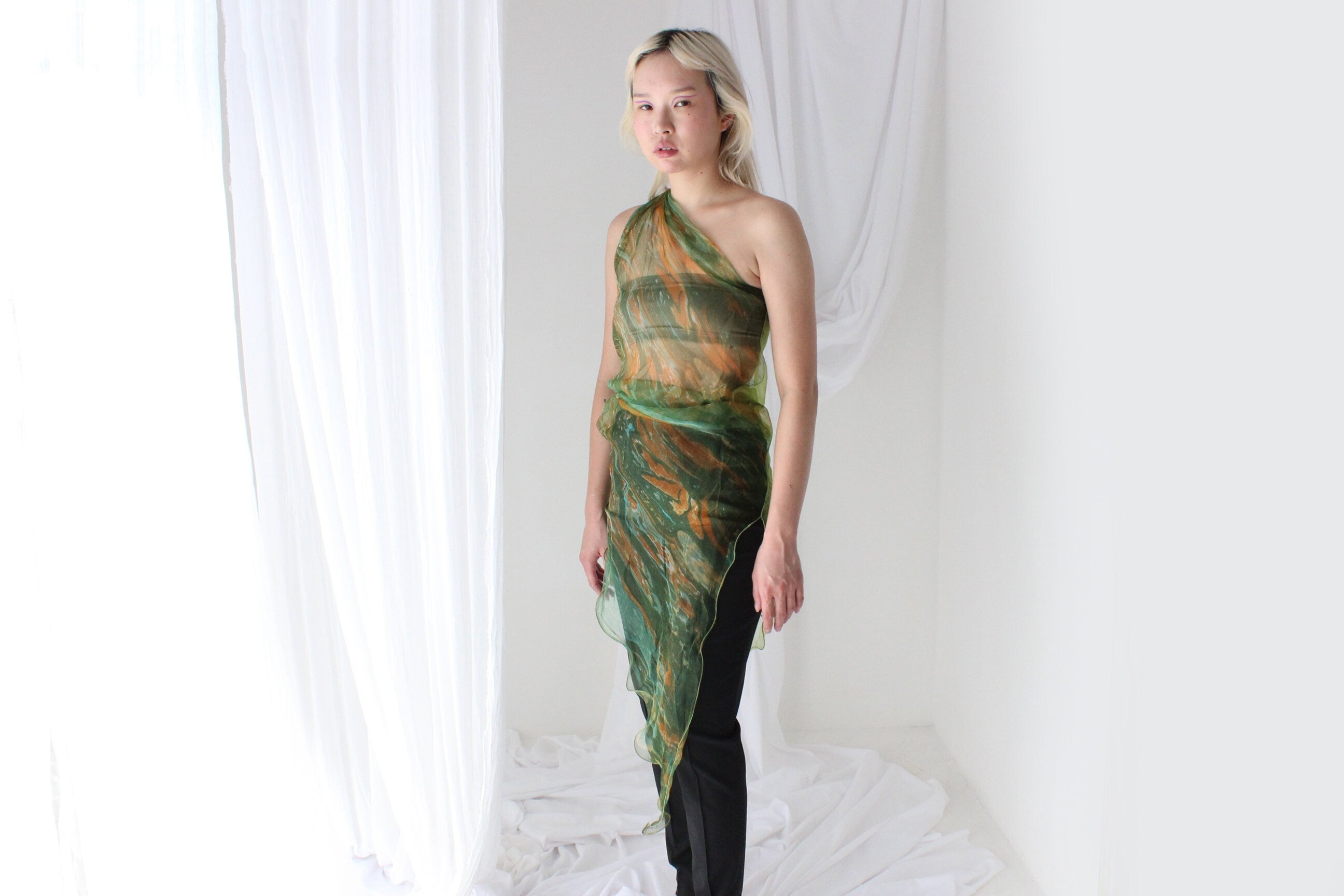 Y2K Pure Silk Chiffon Experimental Scarf Top