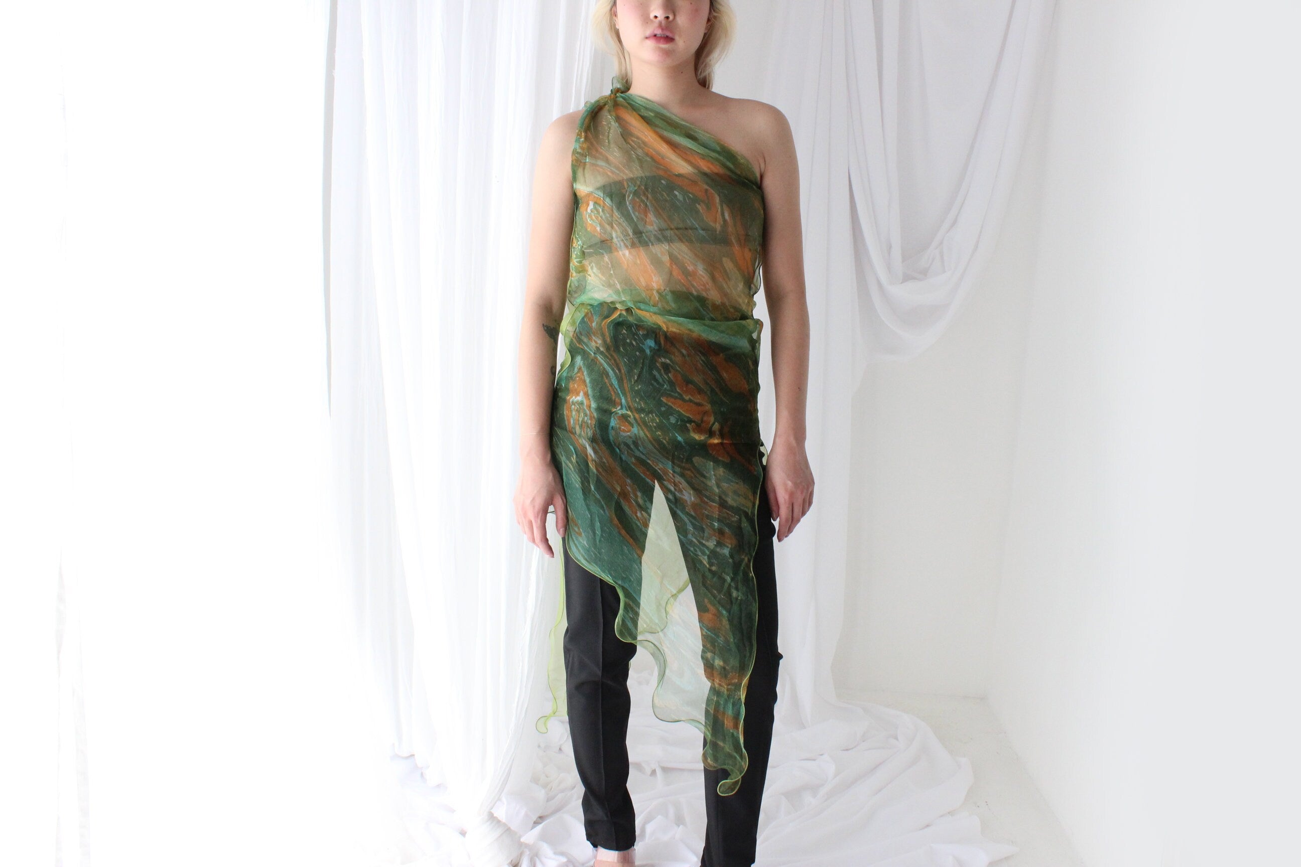 Y2K Pure Silk Chiffon Experimental Scarf Top