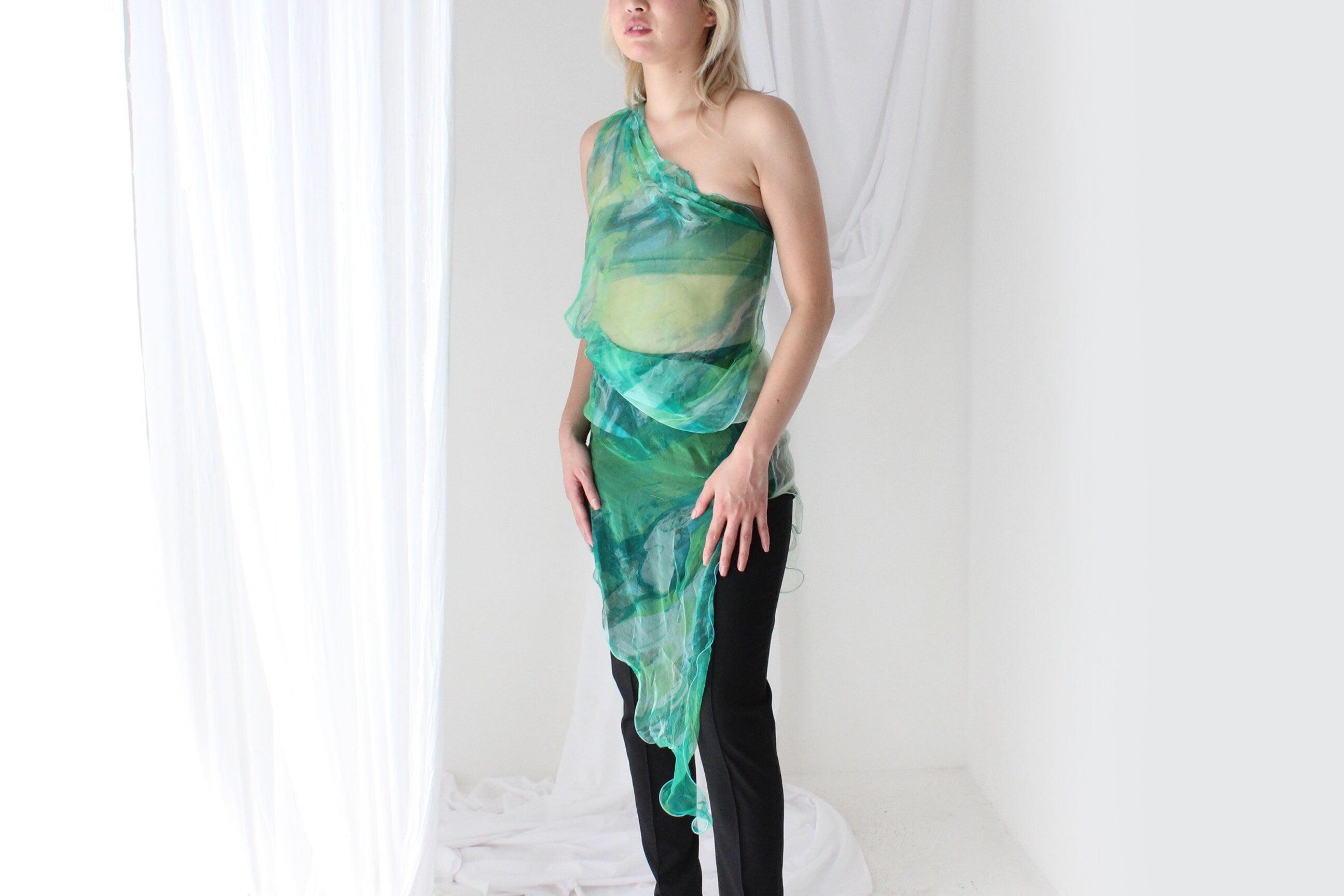 Y2K Pure Silk Chiffon Experimental Scarf Top