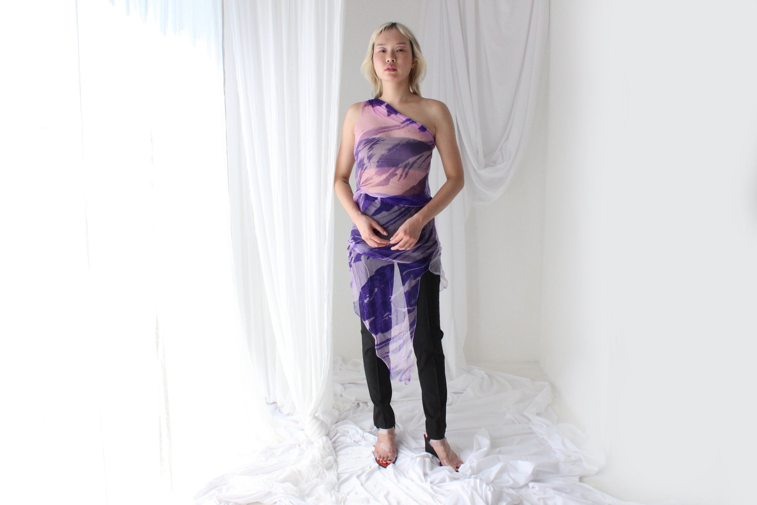 Y2K Pure Silk Chiffon Experimental Scarf Top