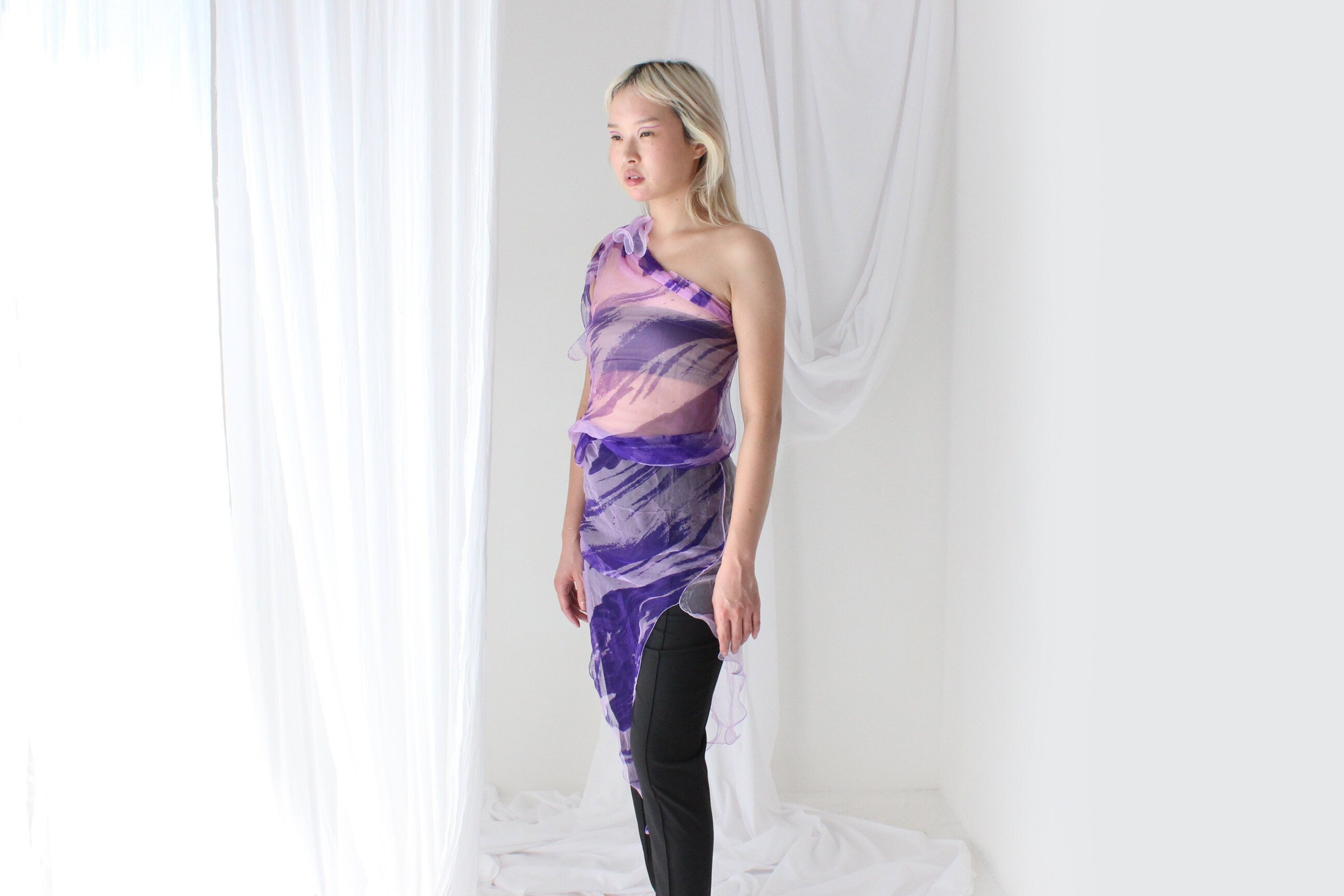 Y2K Pure Silk Chiffon Experimental Scarf Top