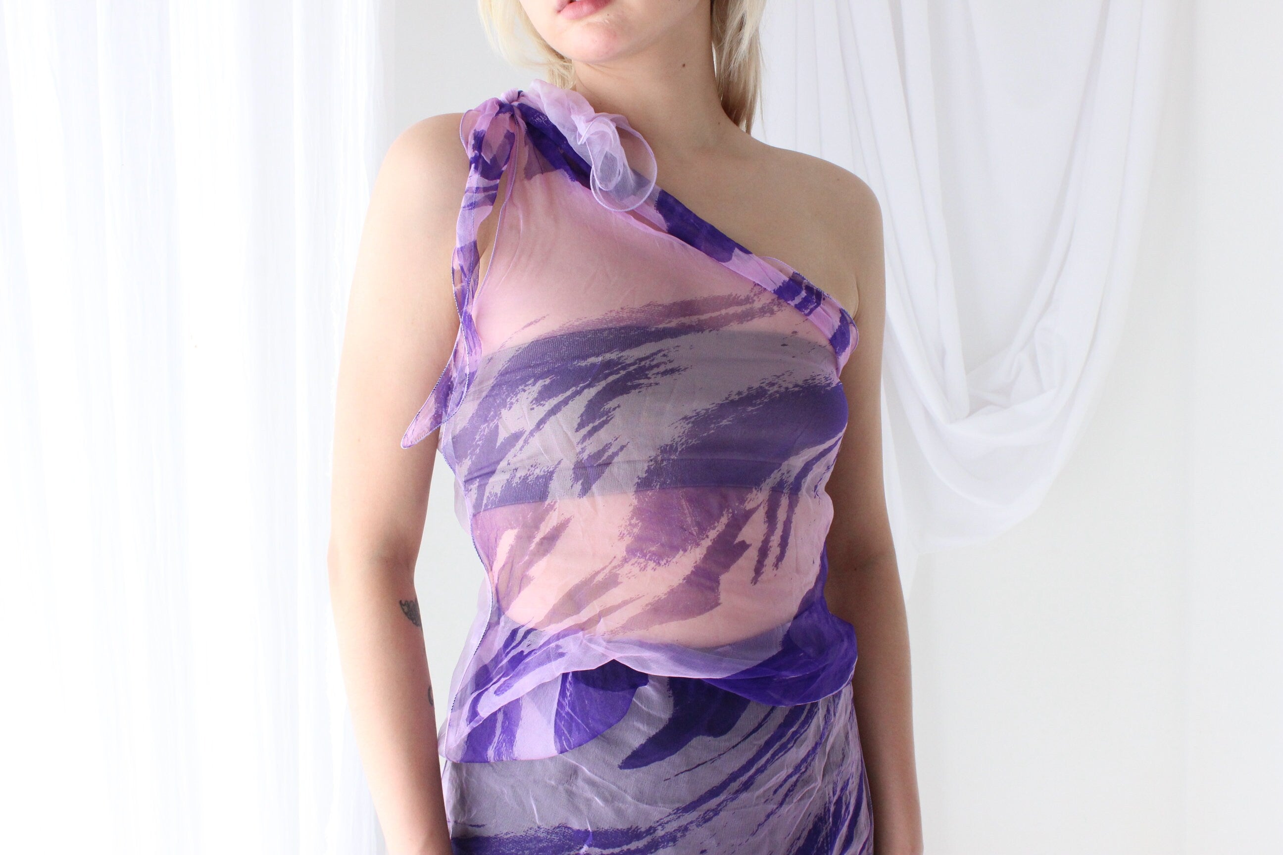 Y2K Pure Silk Chiffon Experimental Scarf Top