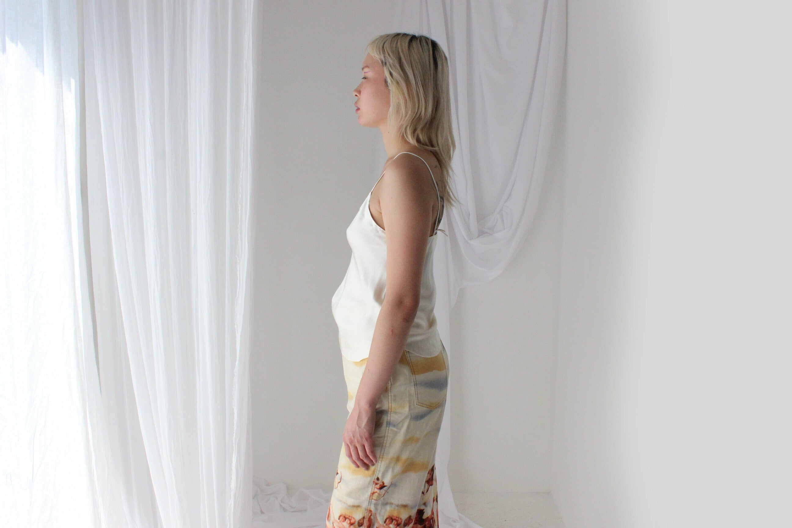 90s Pure Silk Cream Spaghetti Strap Cami