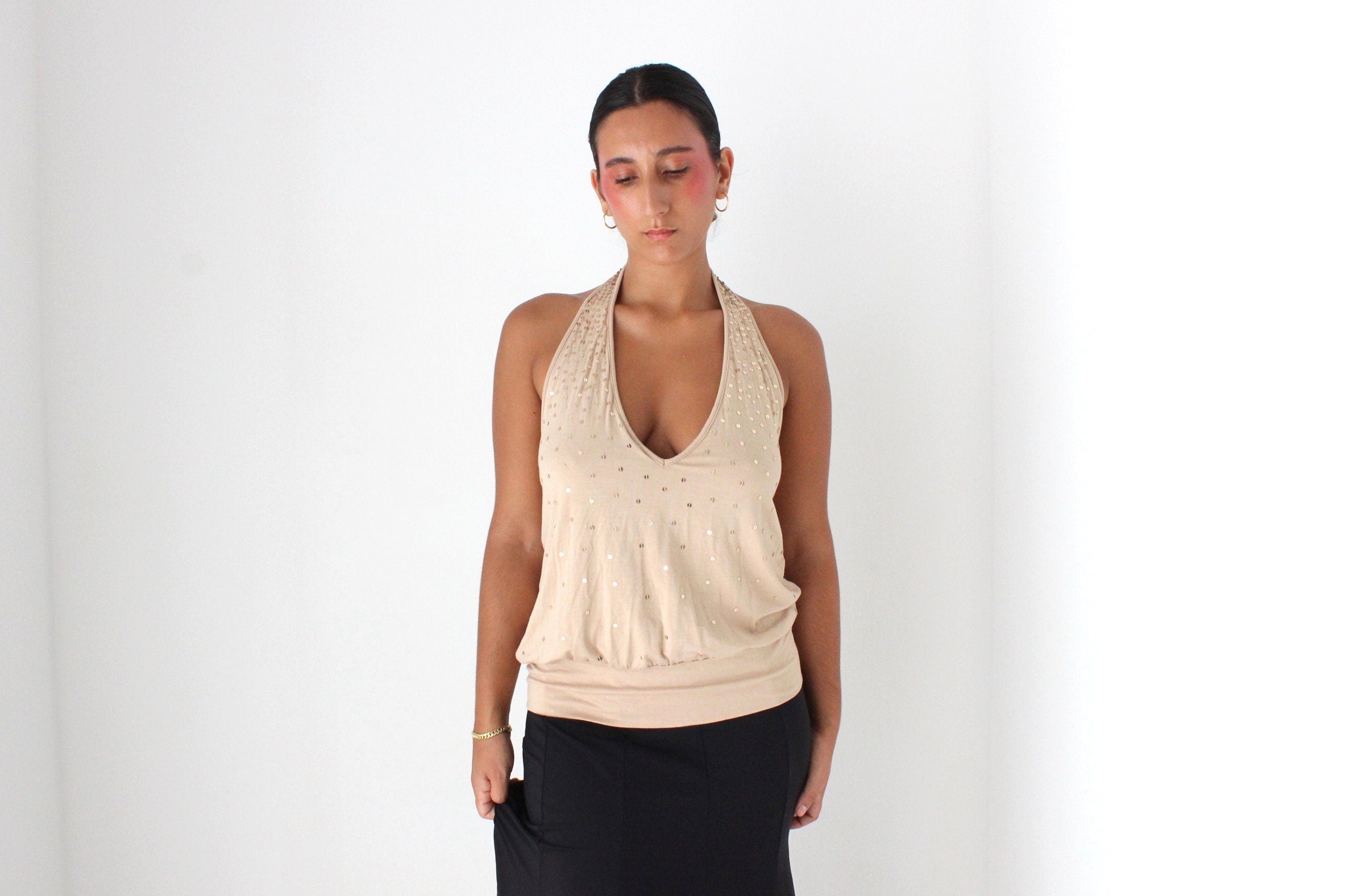 Y2K JAG Pale Nude Minimal Halter Top
