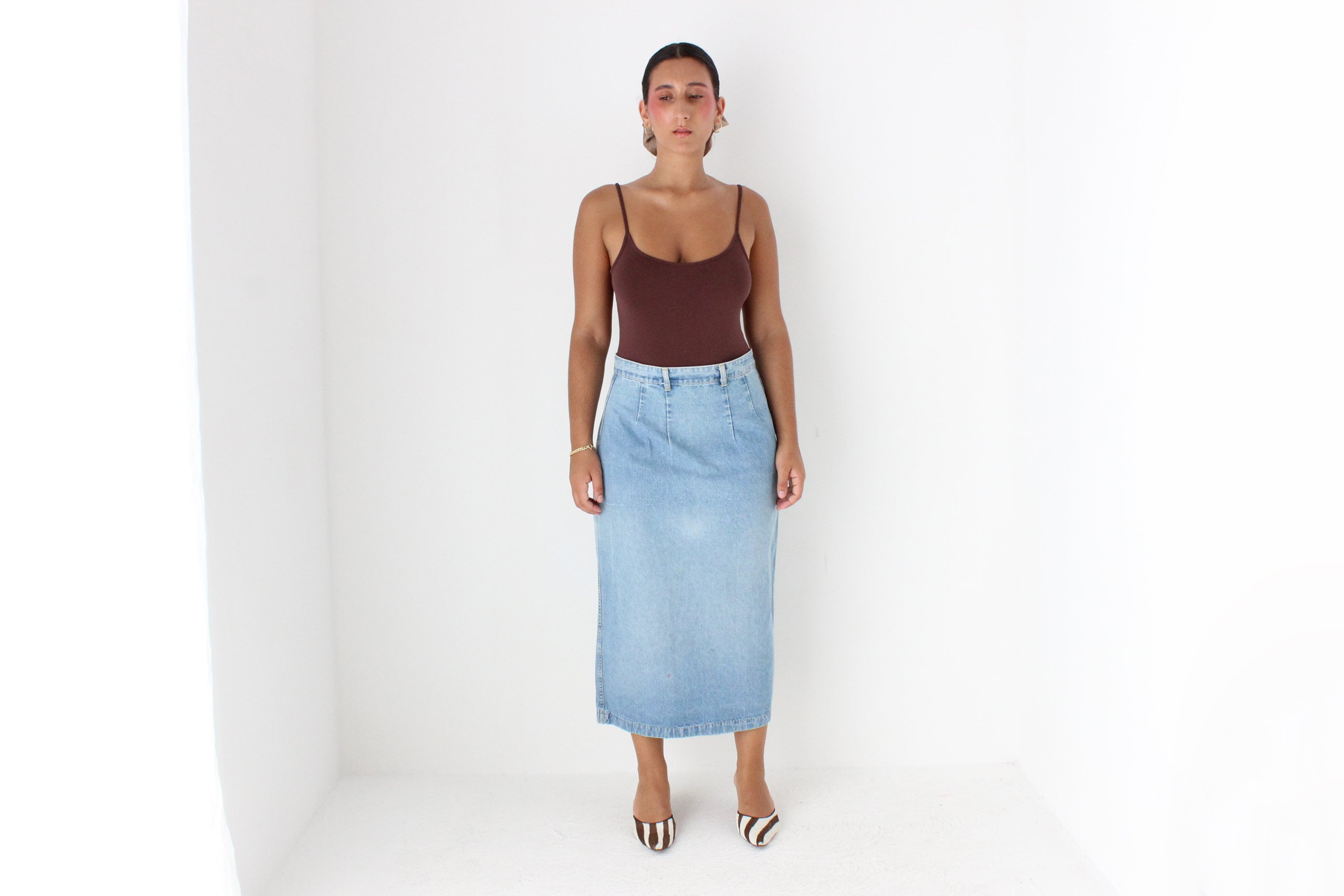 80s Lightwash Denim Column Skirt