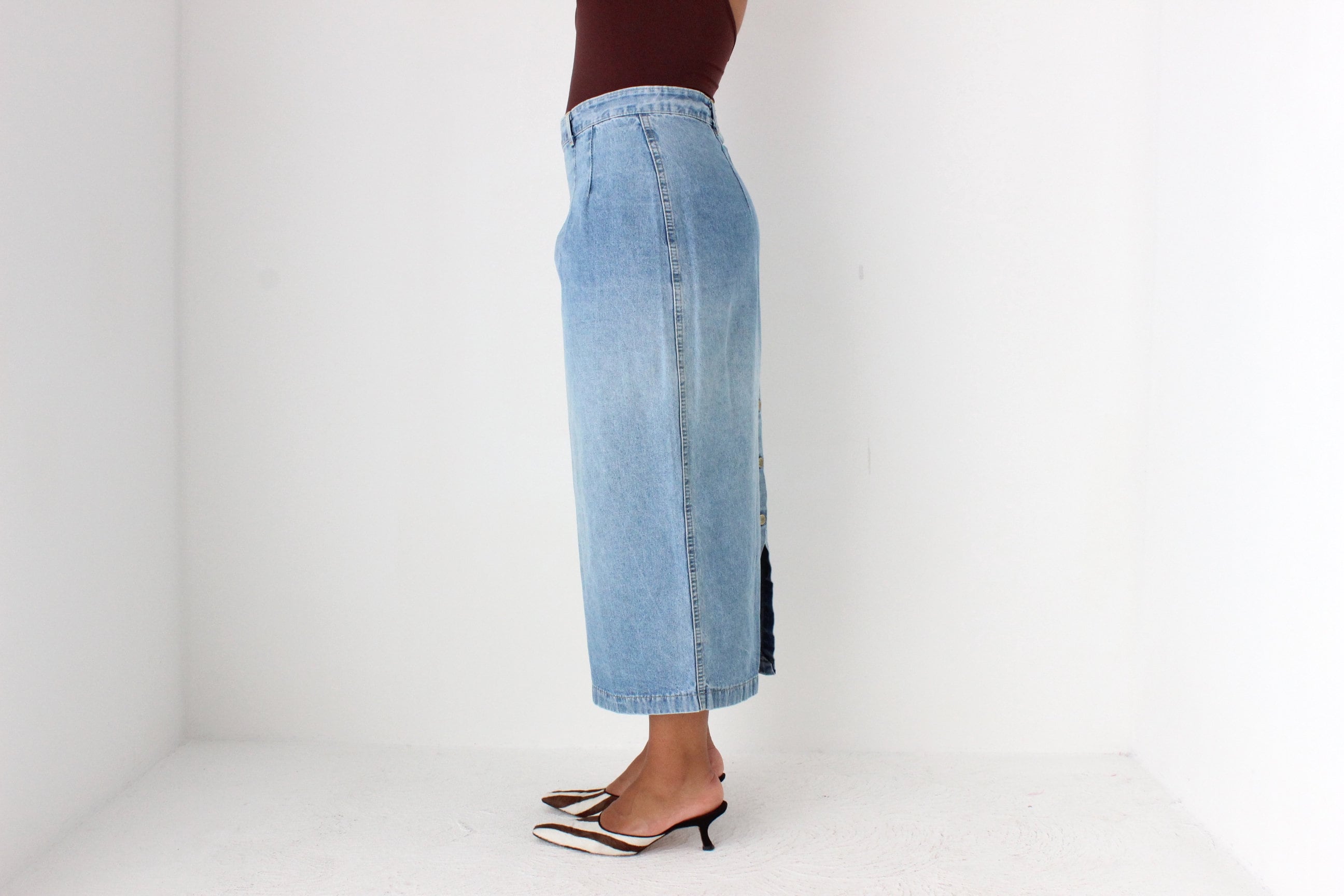 80s Lightwash Denim Column Skirt