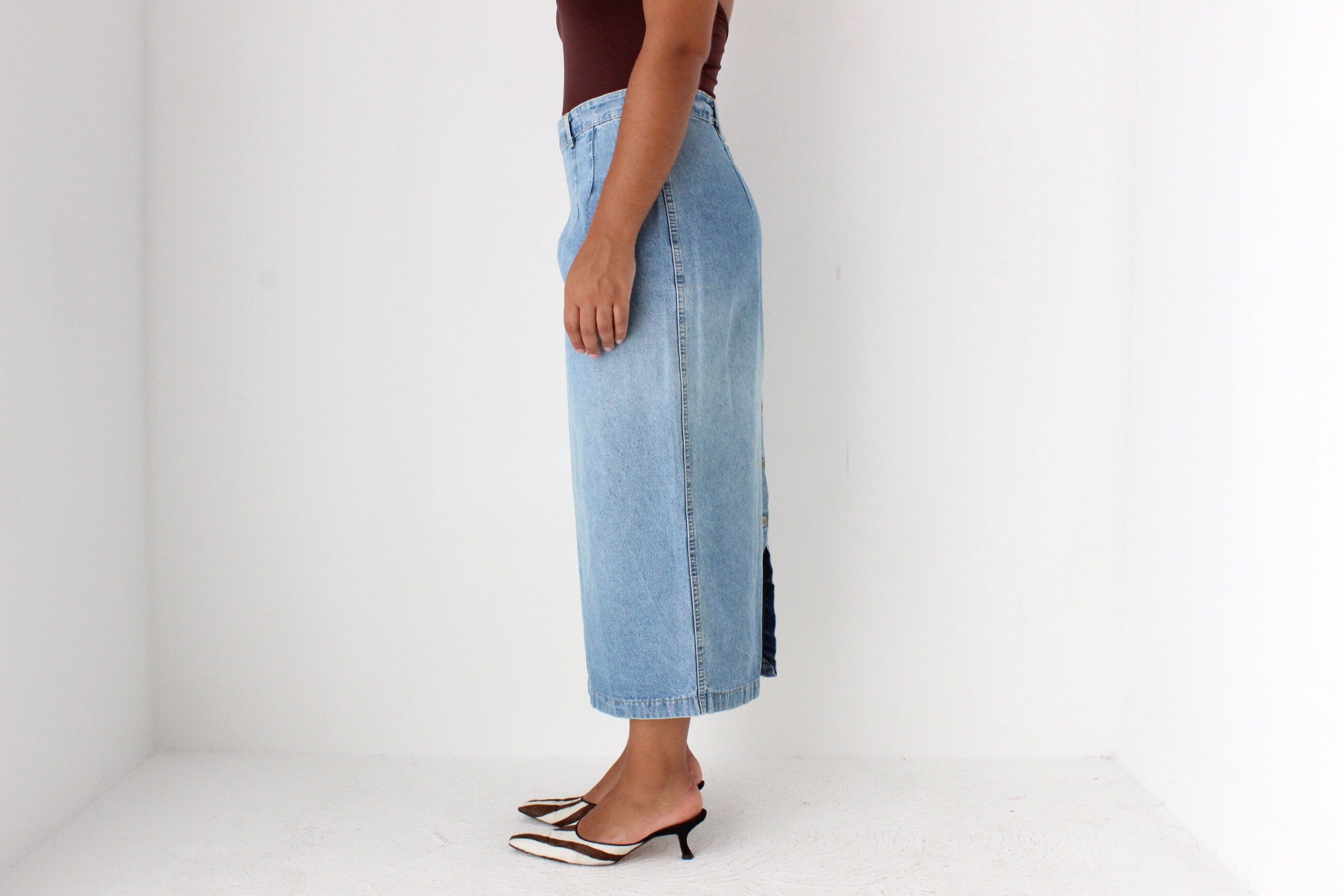 80s Lightwash Denim Column Skirt