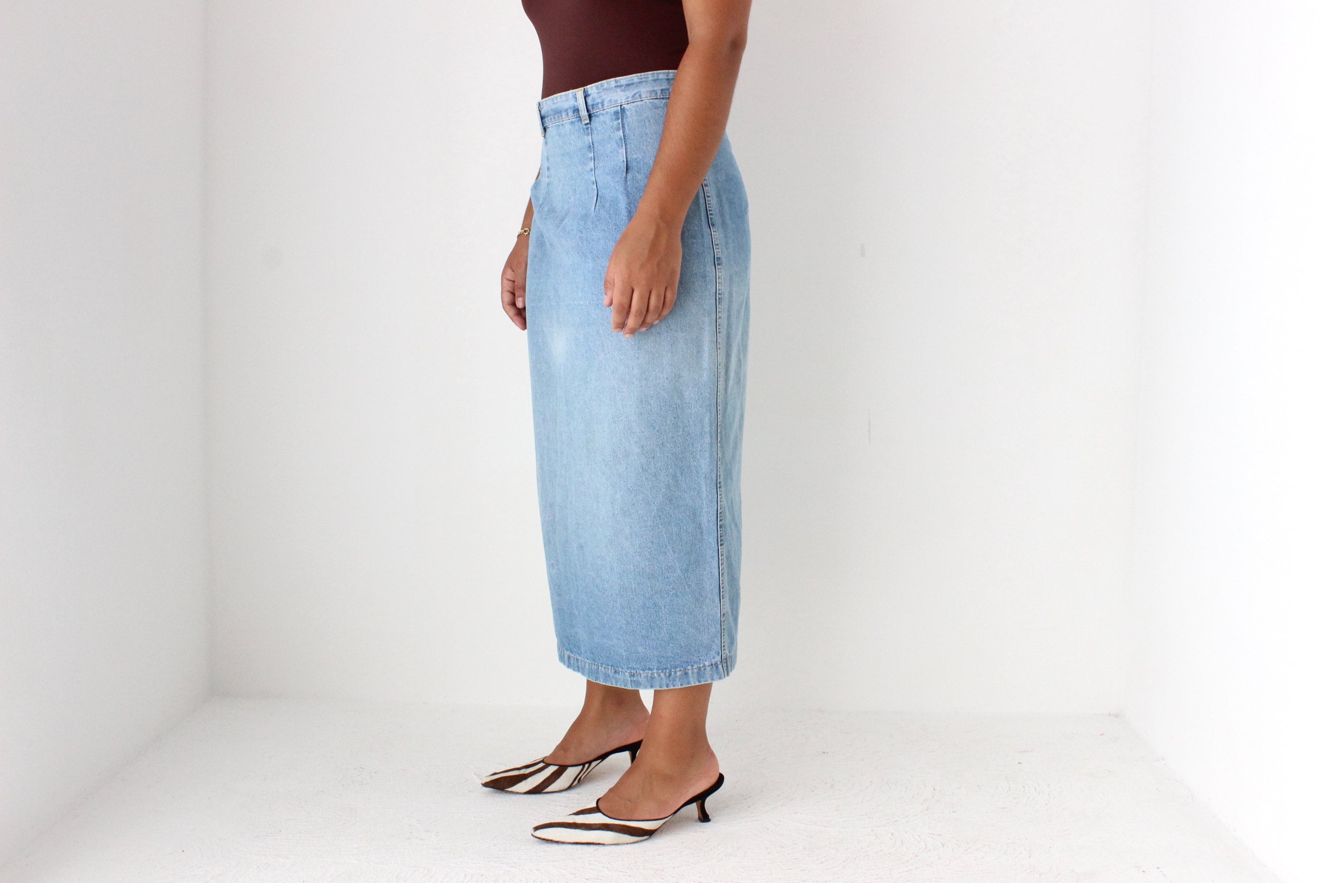 80s Lightwash Denim Column Skirt