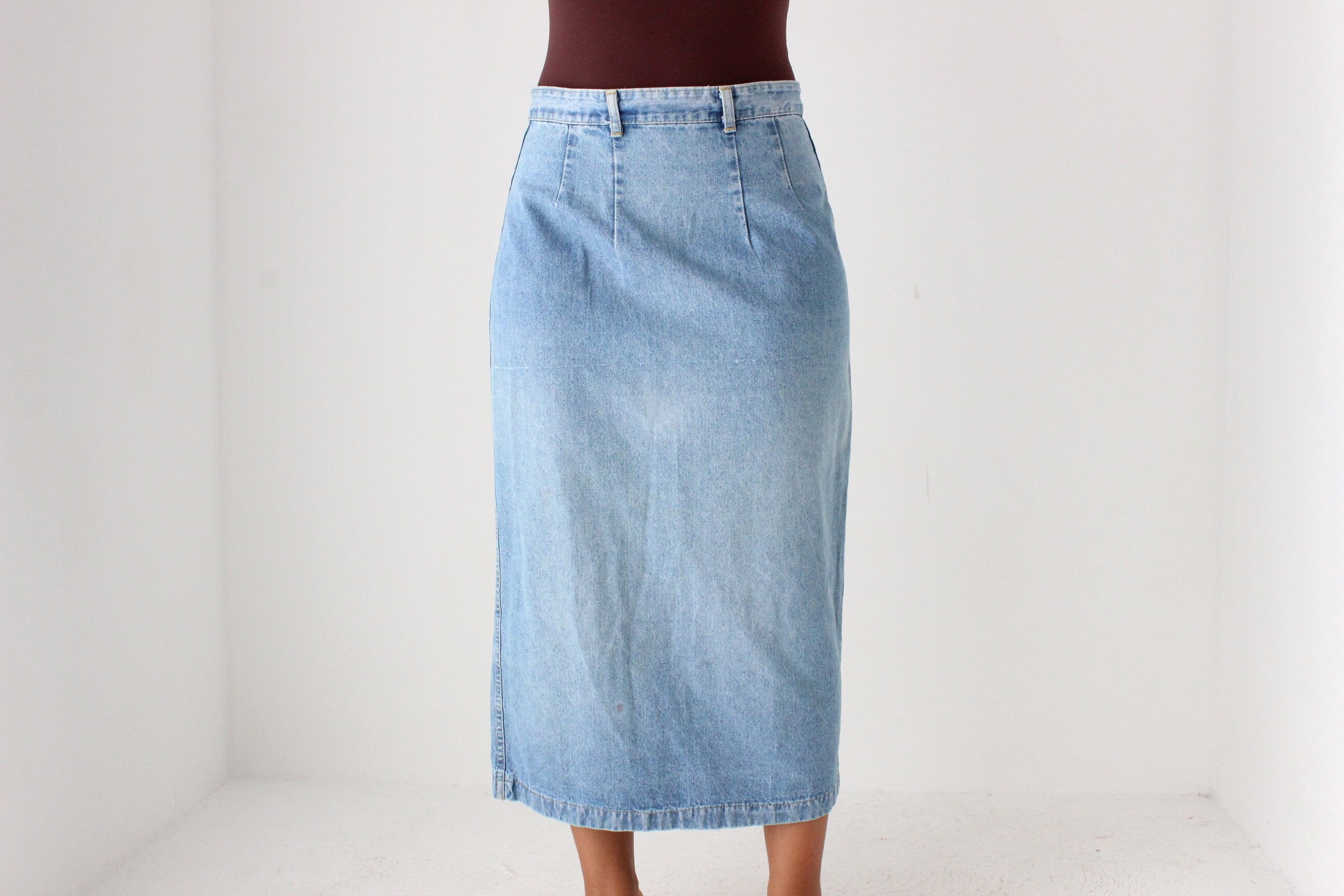80s Lightwash Denim Column Skirt