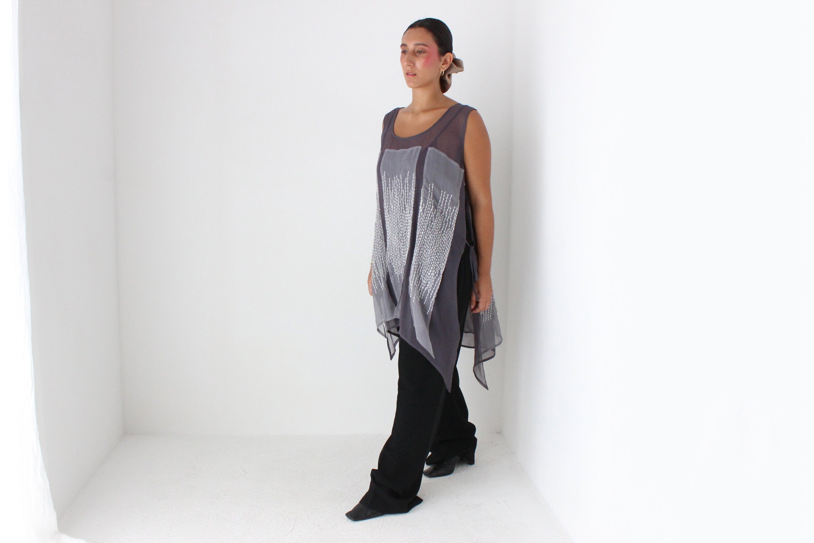 2000s Avant Garde Sheer Panel Smock Top