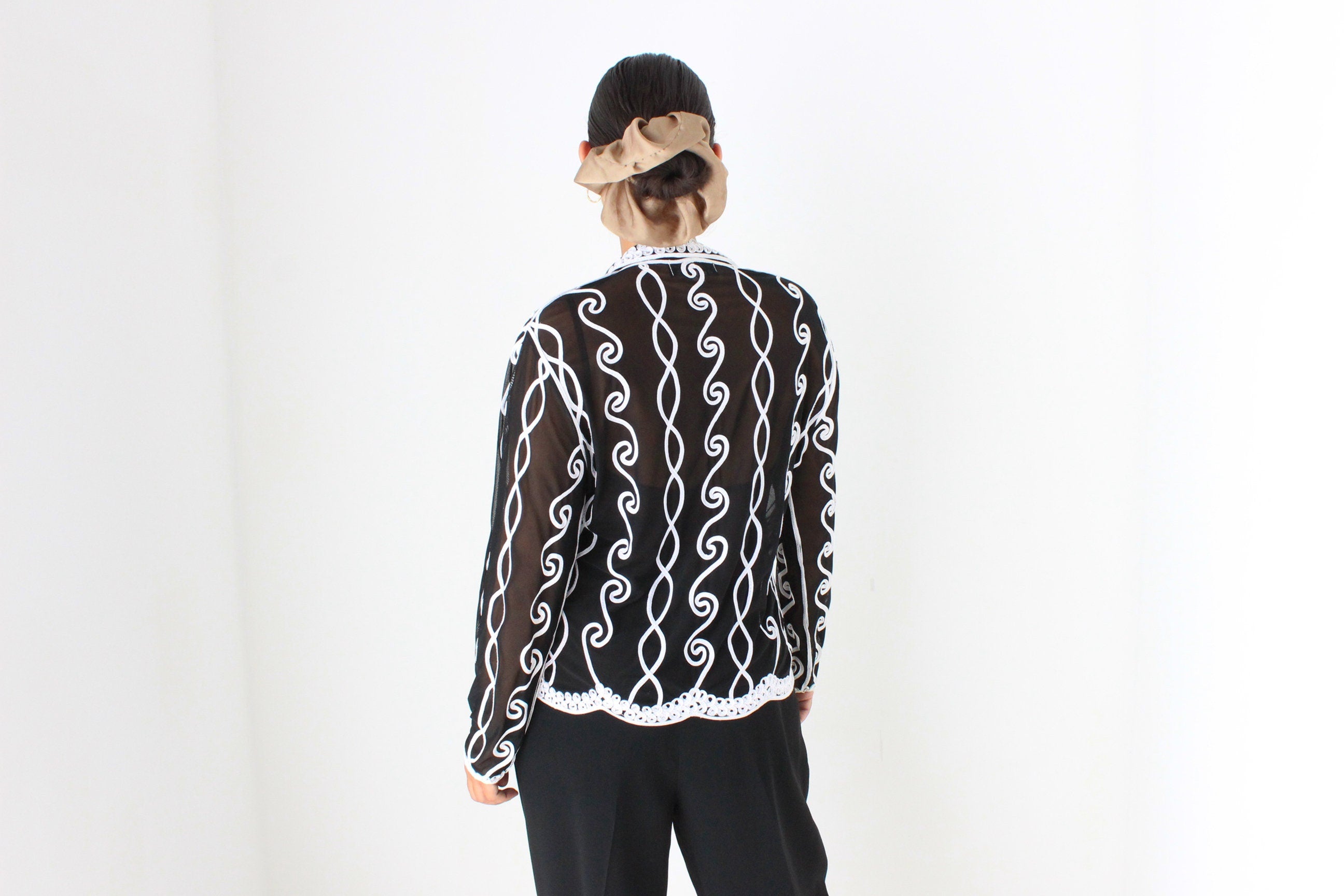 Funky Y2K Mesh & Ribbon Sheer Button Up Shirt