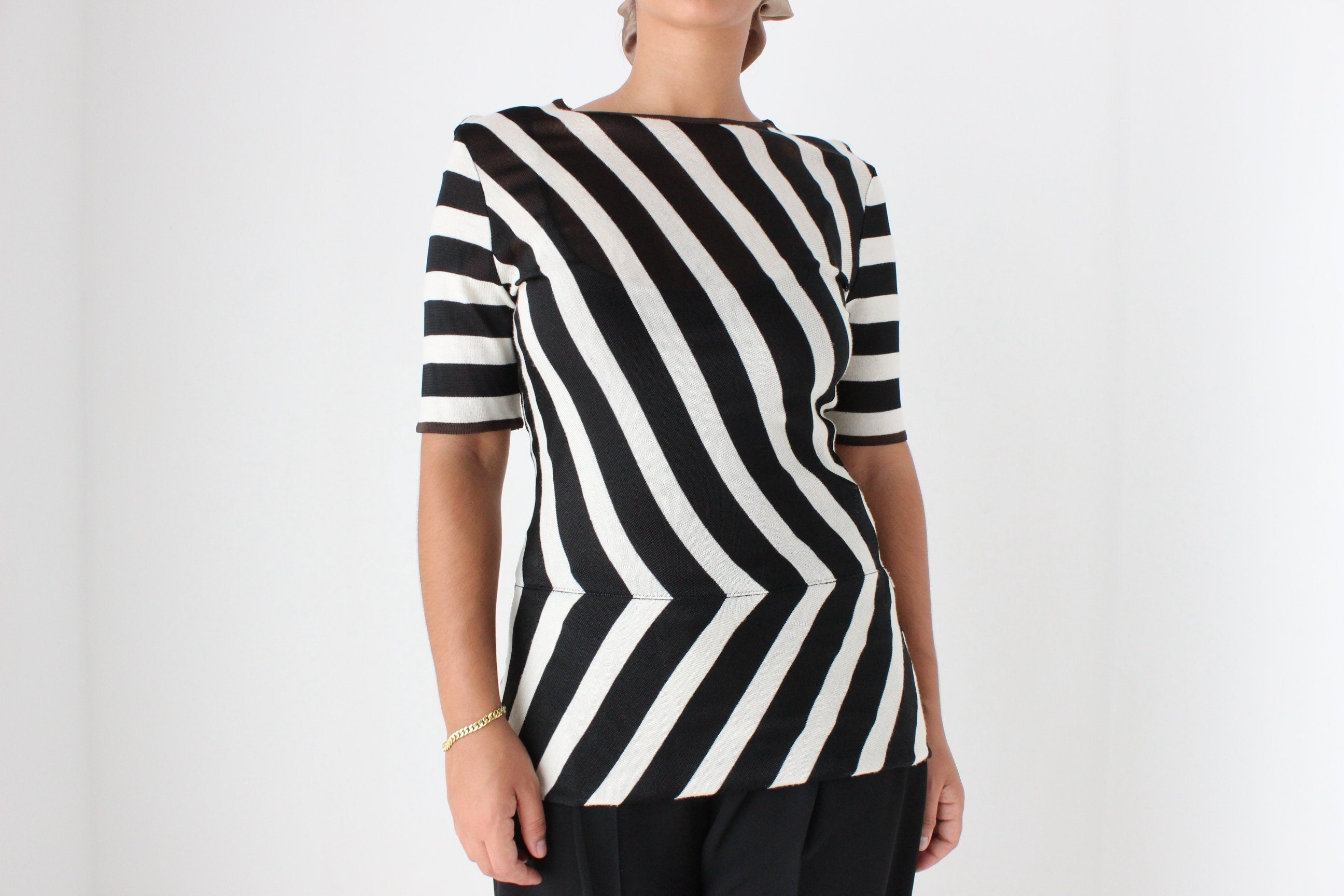 90s Gianfranco Ferre Italian Made Modernist Bold Striped Knit Top