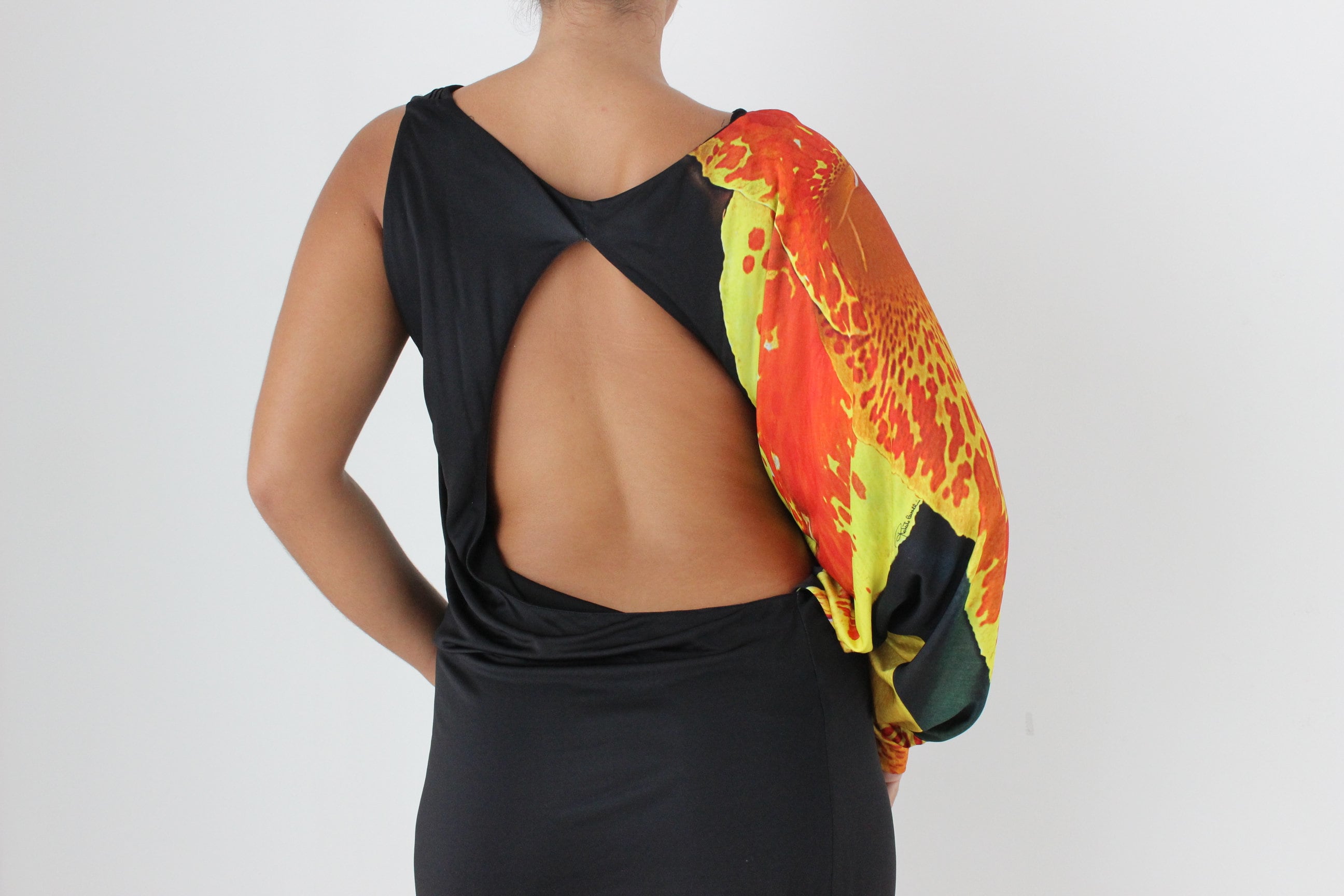 Y2K Roberto Cavalli Asymmetric Flower Shoulder Dress