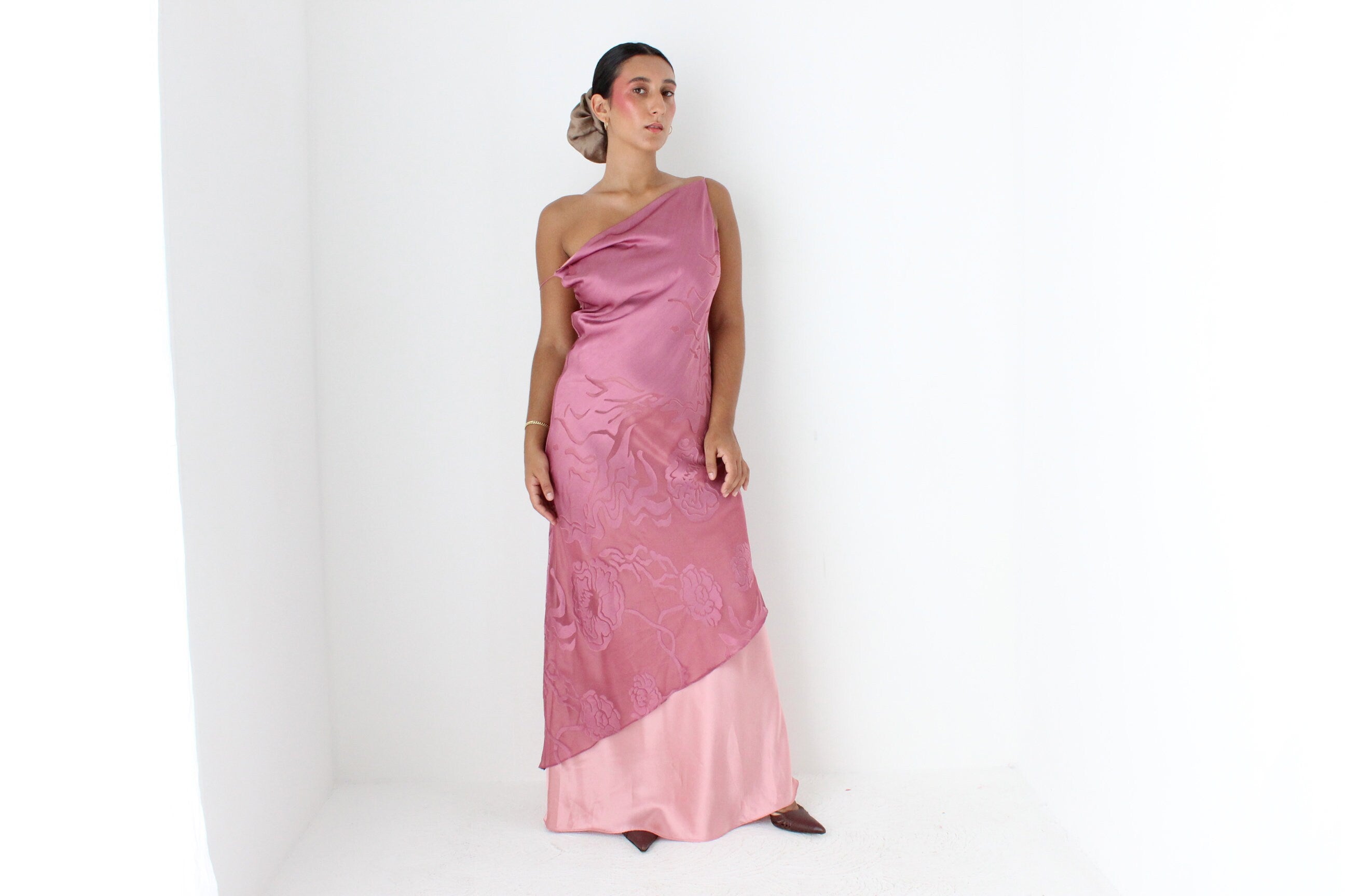 Y2K Layered Satin Cowl Neck Party Gown