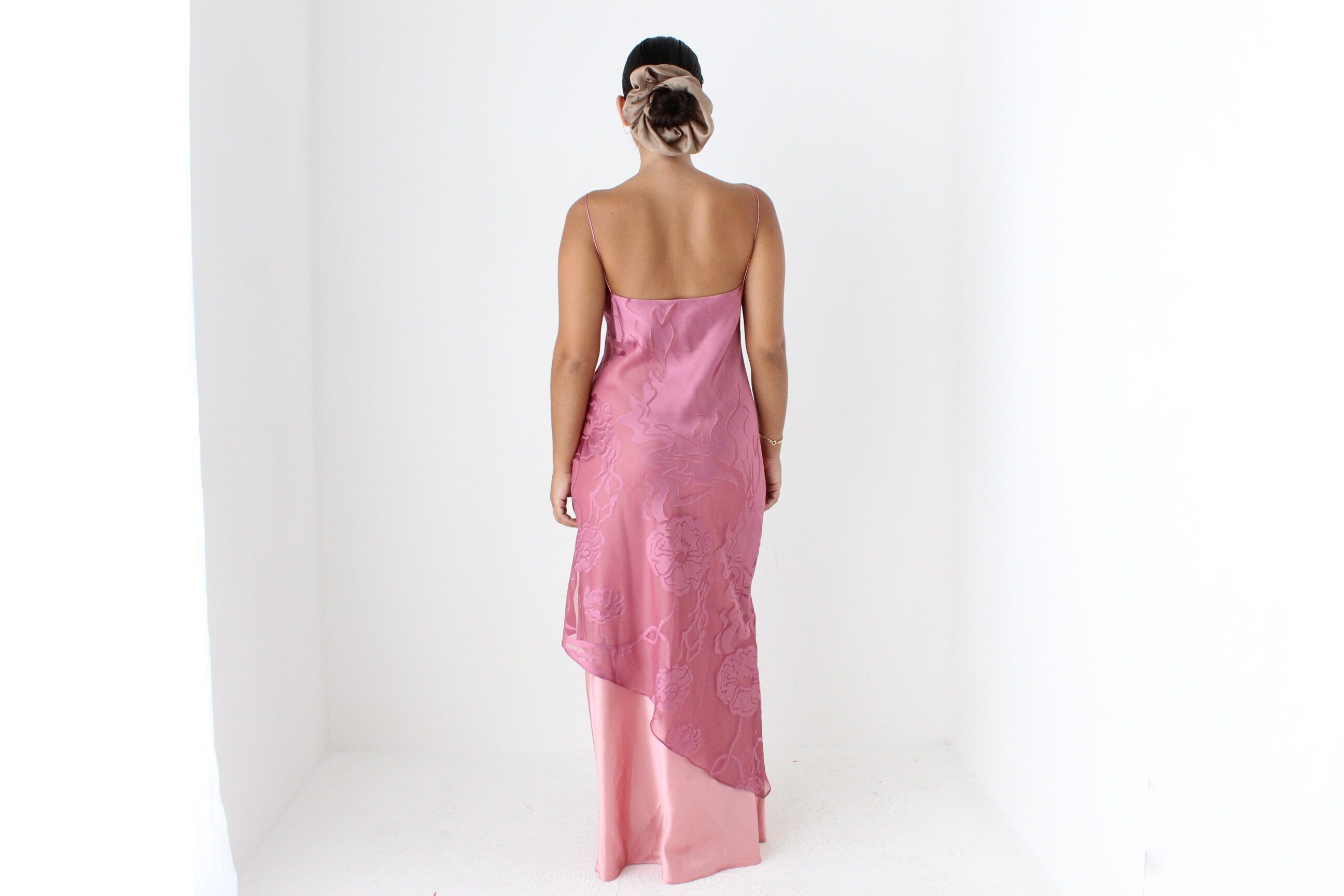 Y2K Layered Satin Cowl Neck Party Gown