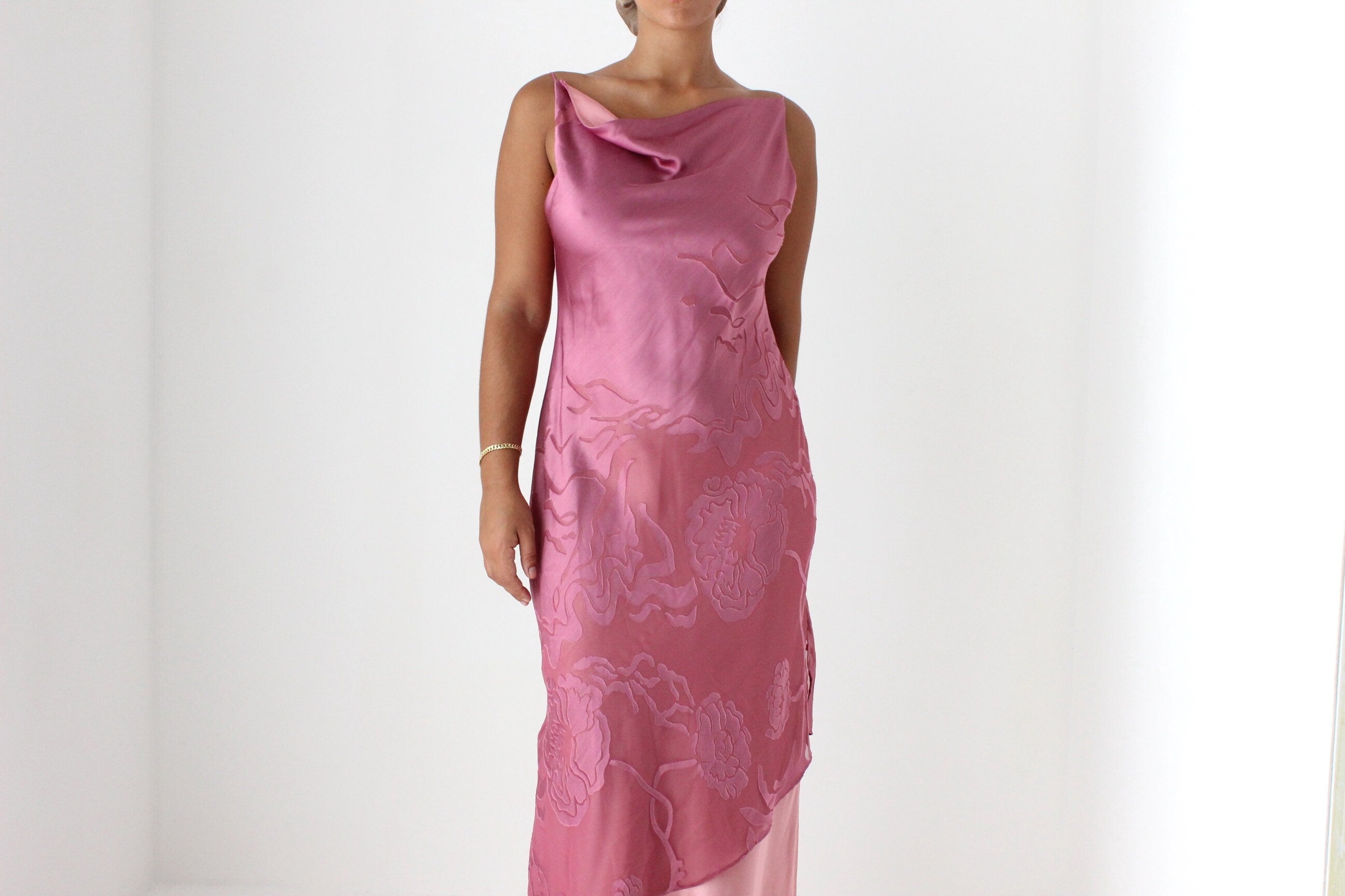 Y2K Layered Satin Cowl Neck Party Gown