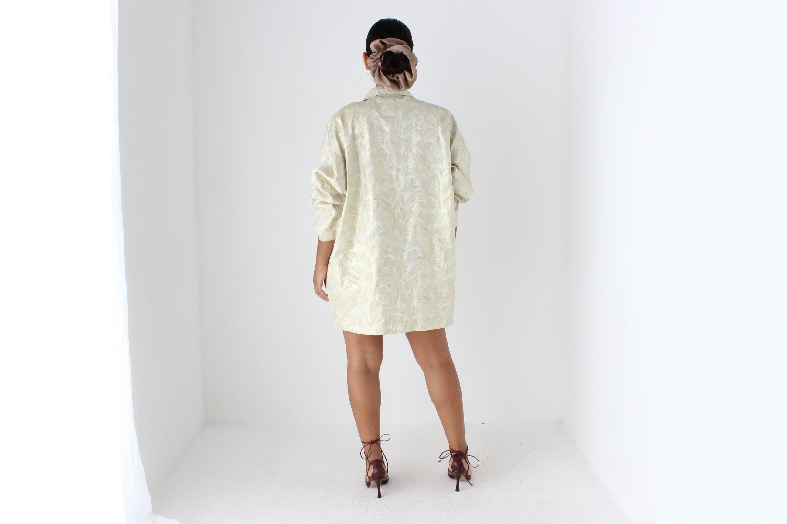 80s Golden Brocade Metallic Oversized Blazer Mini