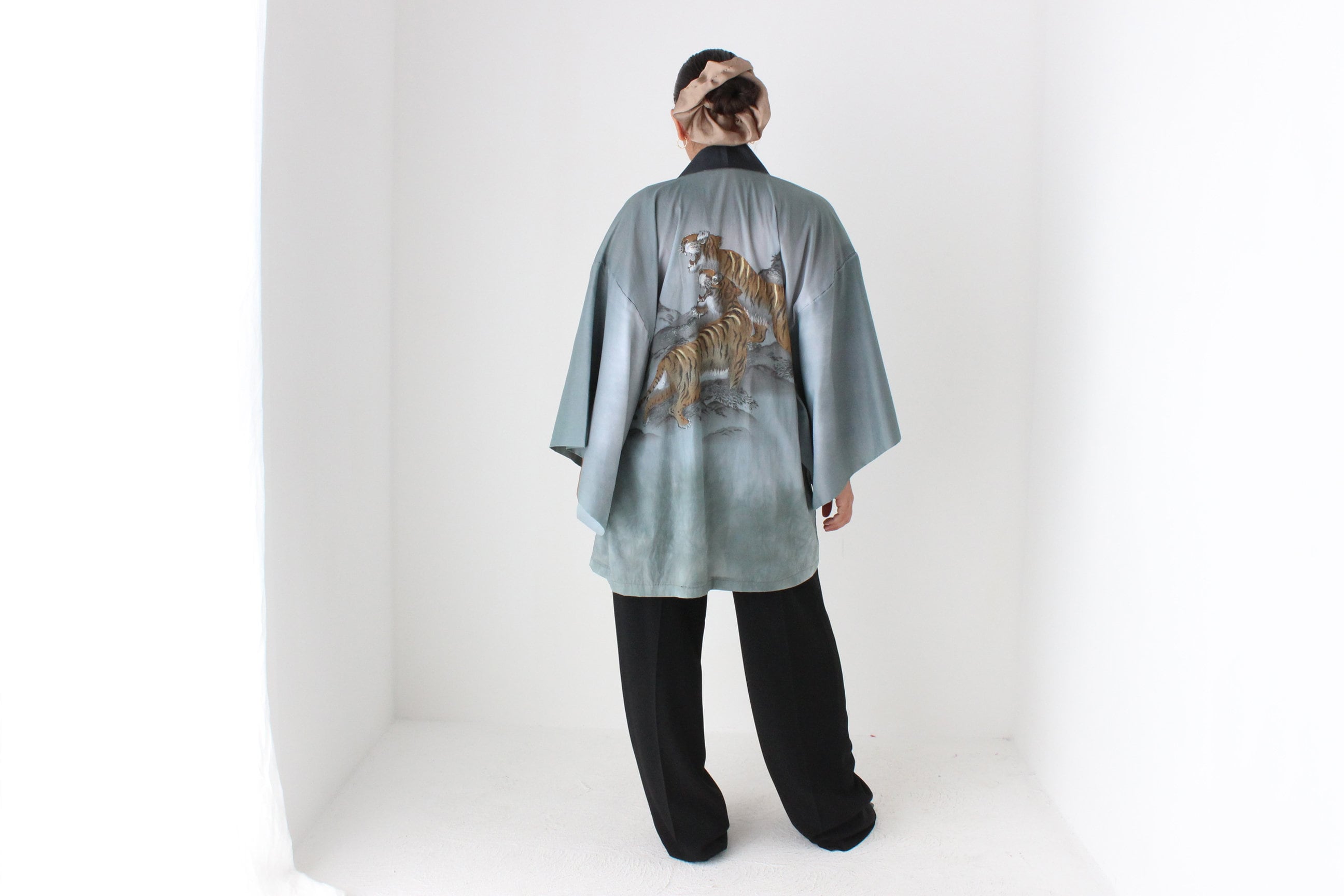 One of a Kind Vintage 1980s Hand Painted Japanese Tiger Kimono