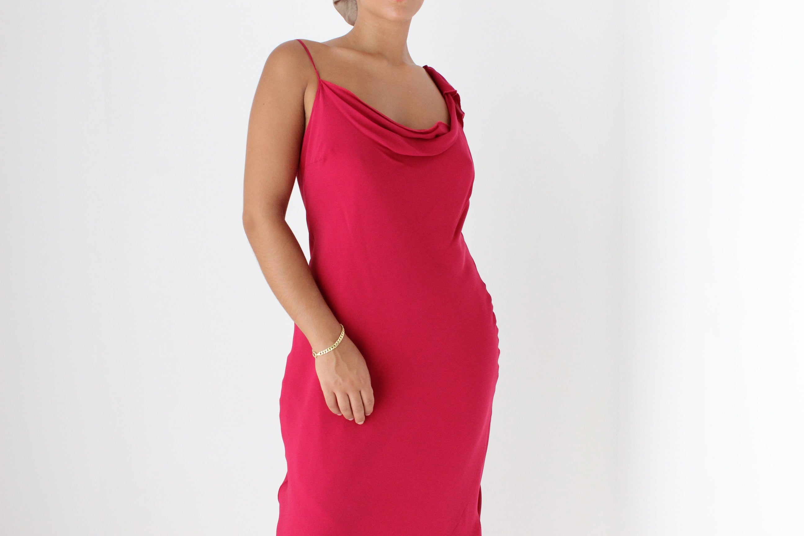 Y2K PURE SILK Magenta Asymmetric Slip Dress