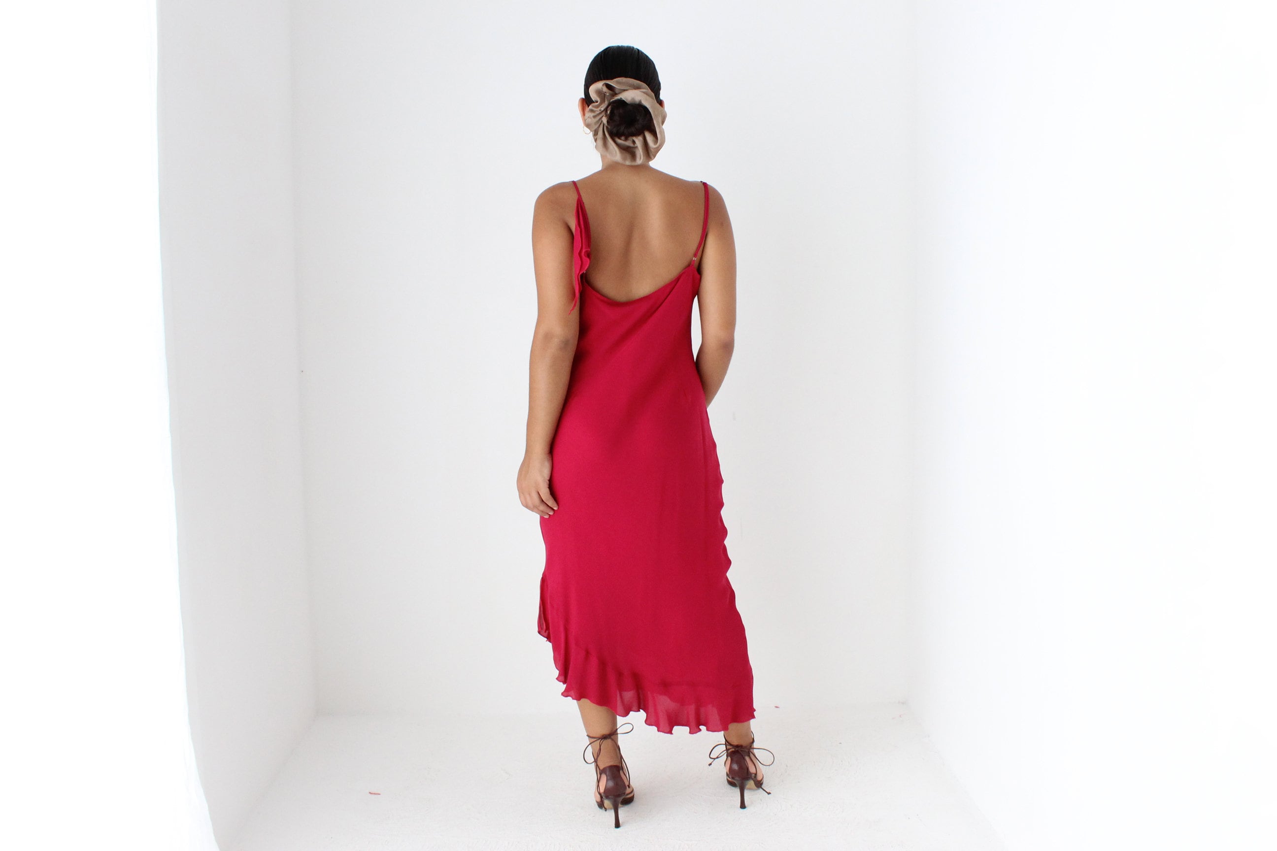 Y2K PURE SILK Magenta Asymmetric Slip Dress