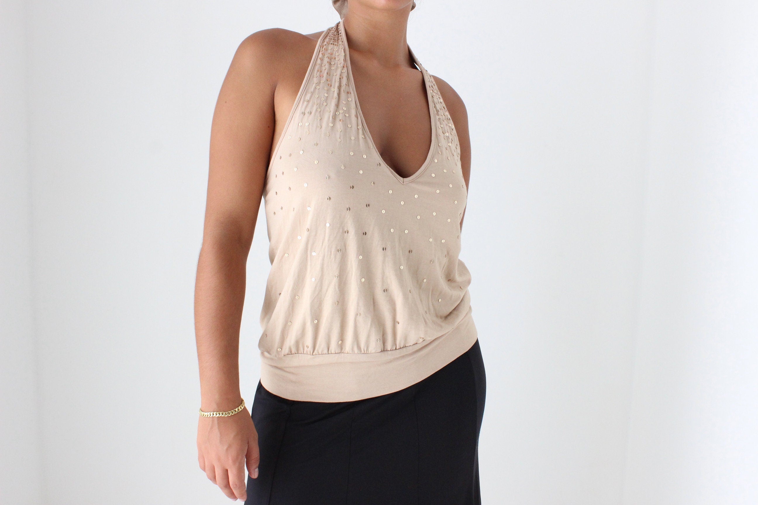 Y2K JAG Pale Nude Minimal Halter Top
