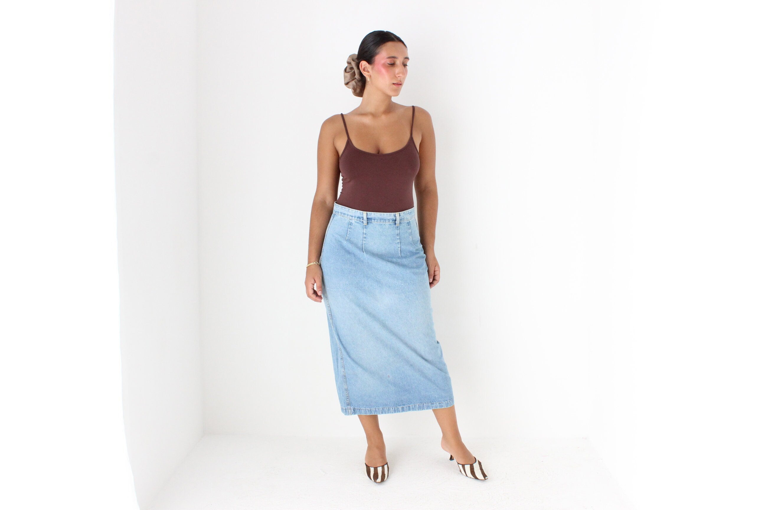 80s Lightwash Denim Column Skirt