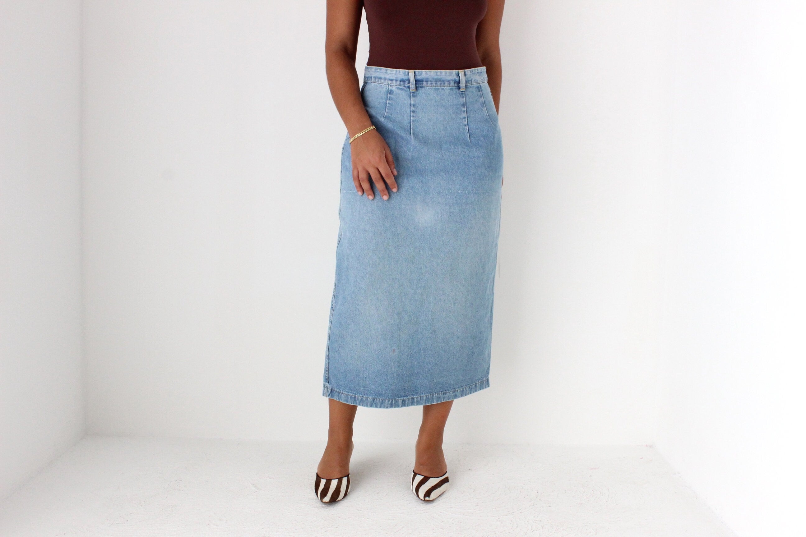 80s Lightwash Denim Column Skirt