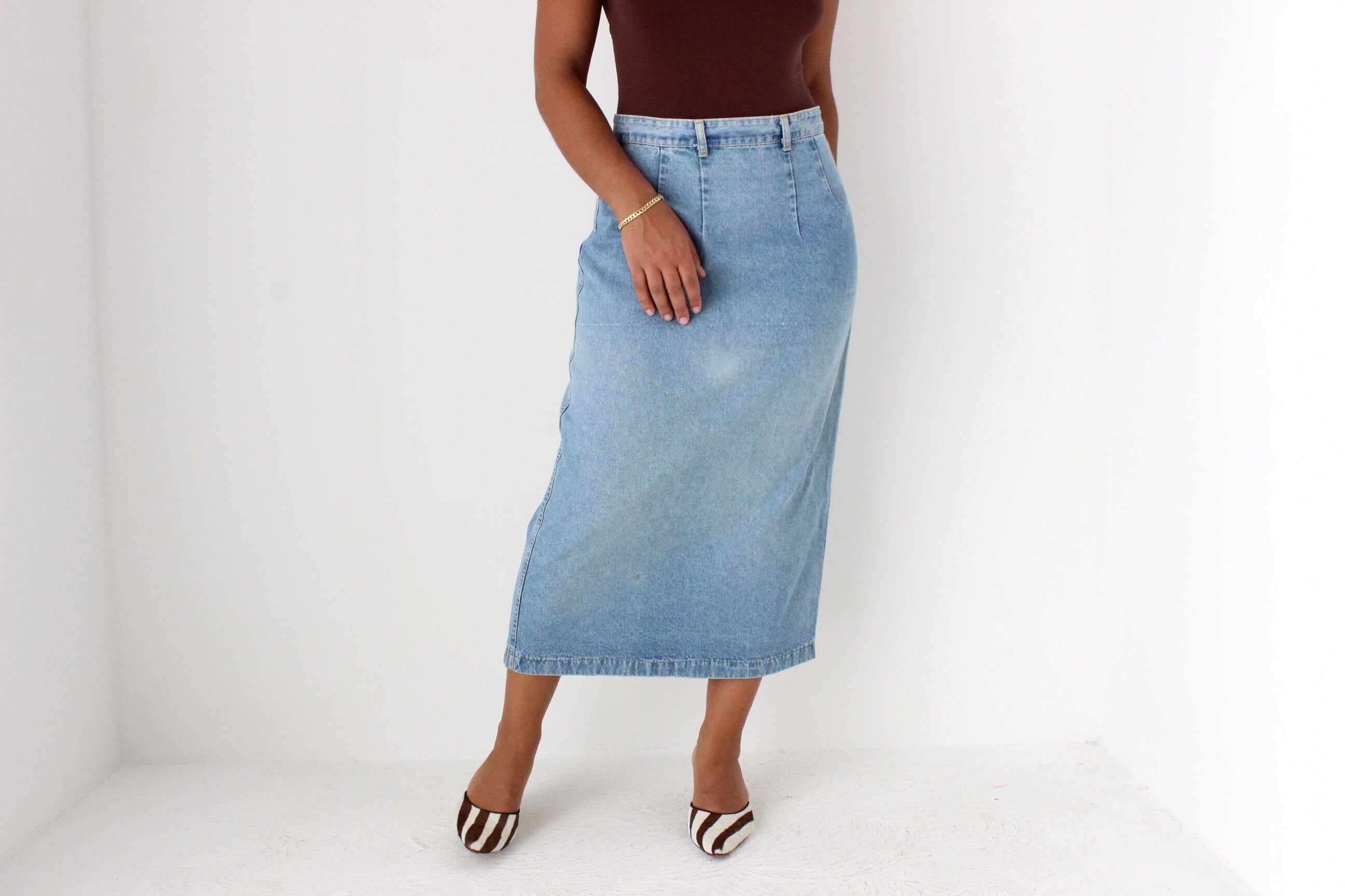 80s Lightwash Denim Column Skirt
