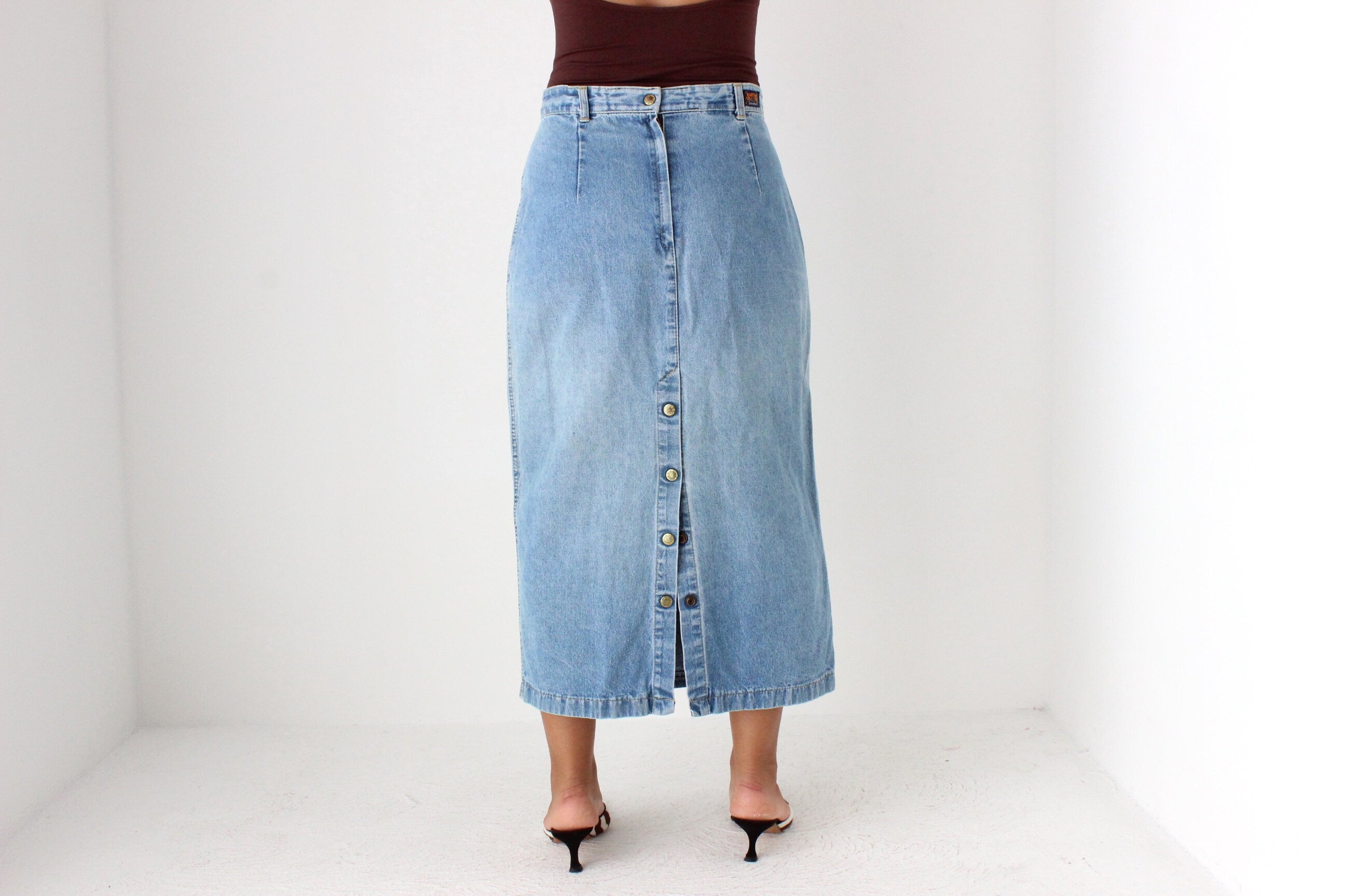 80s Lightwash Denim Column Skirt