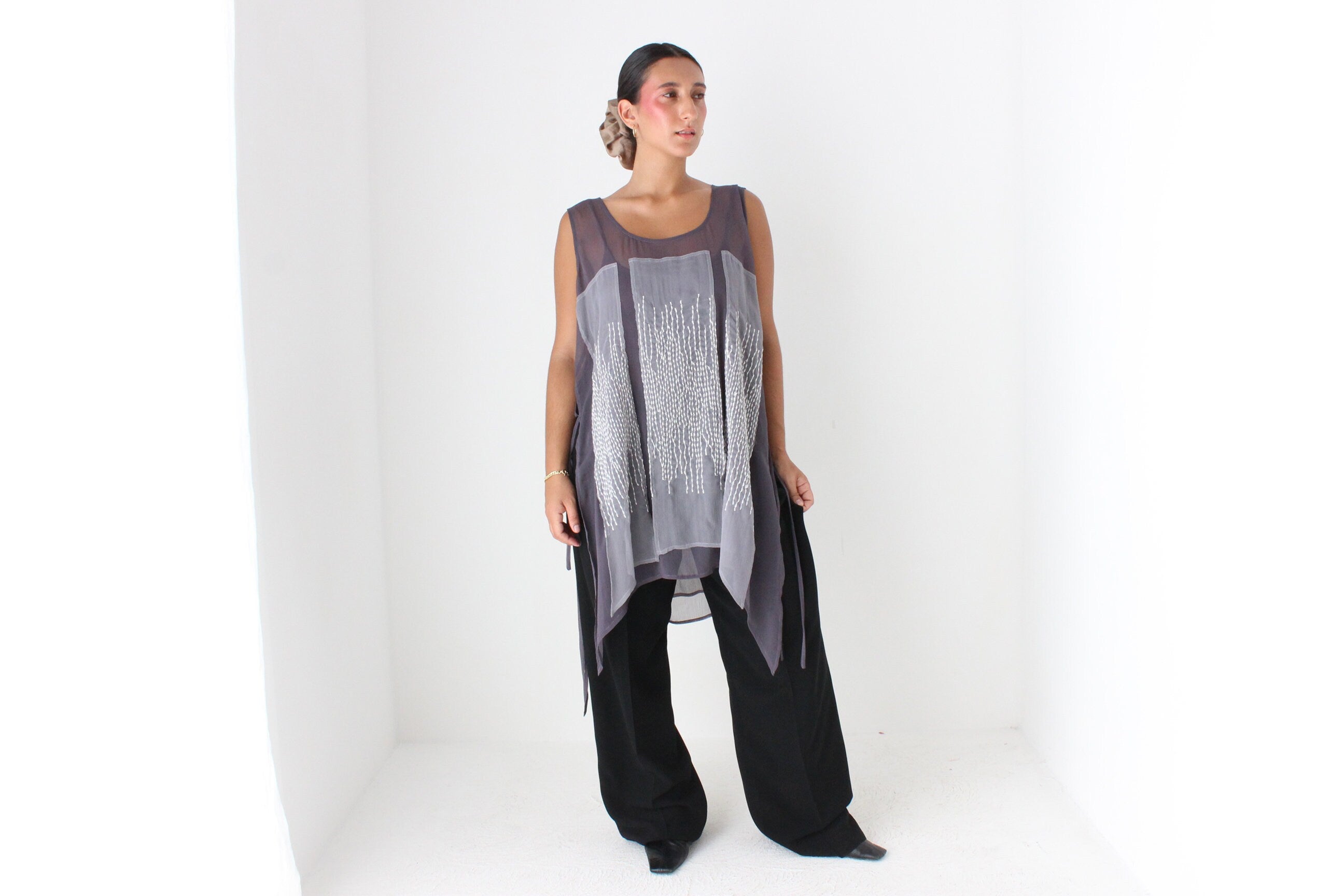 2000s Avant Garde Sheer Panel Smock Top