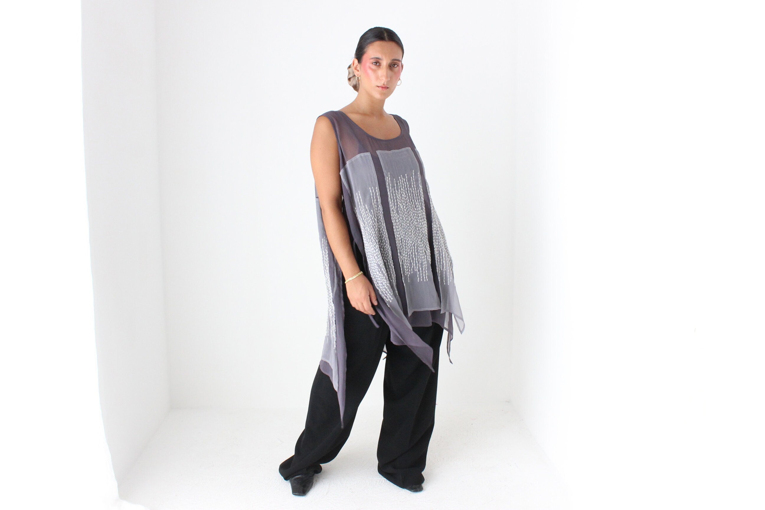2000s Avant Garde Sheer Panel Smock Top