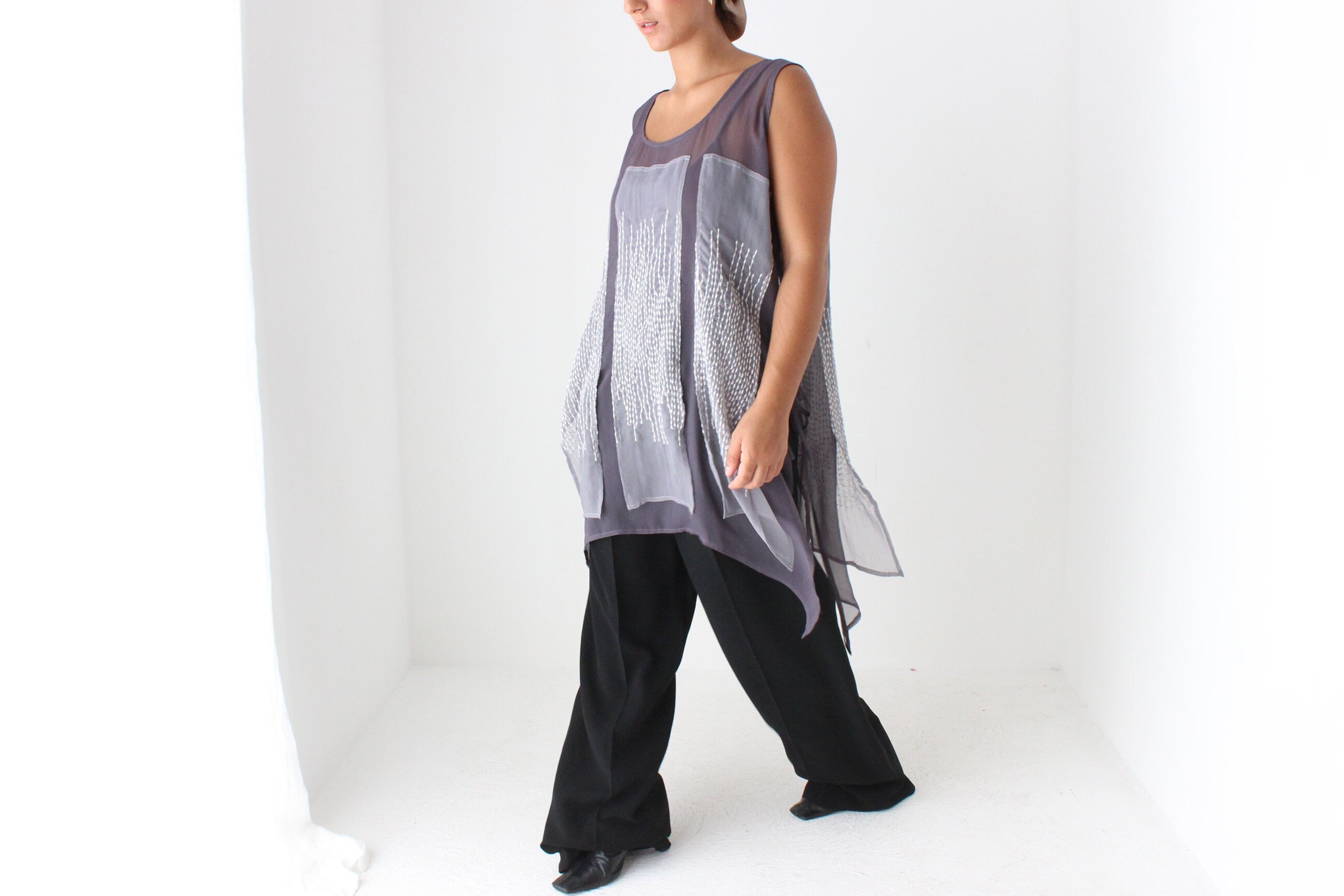 2000s Avant Garde Sheer Panel Smock Top