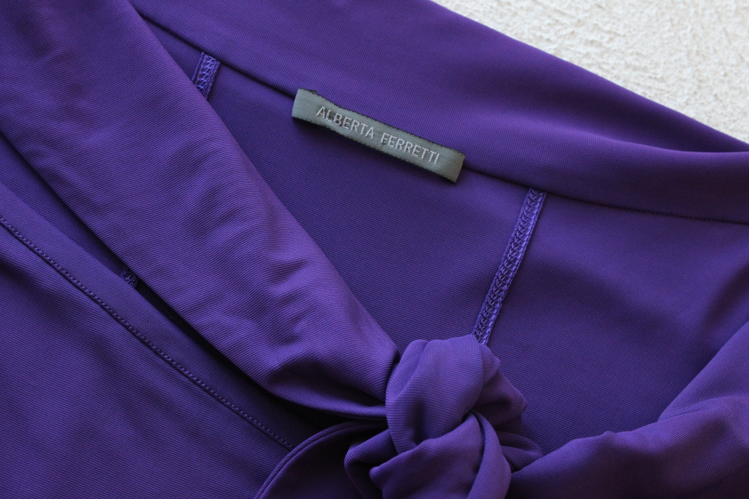 2000s Alberta Ferretti Royal Purple Fitted Off Shoulder Dress