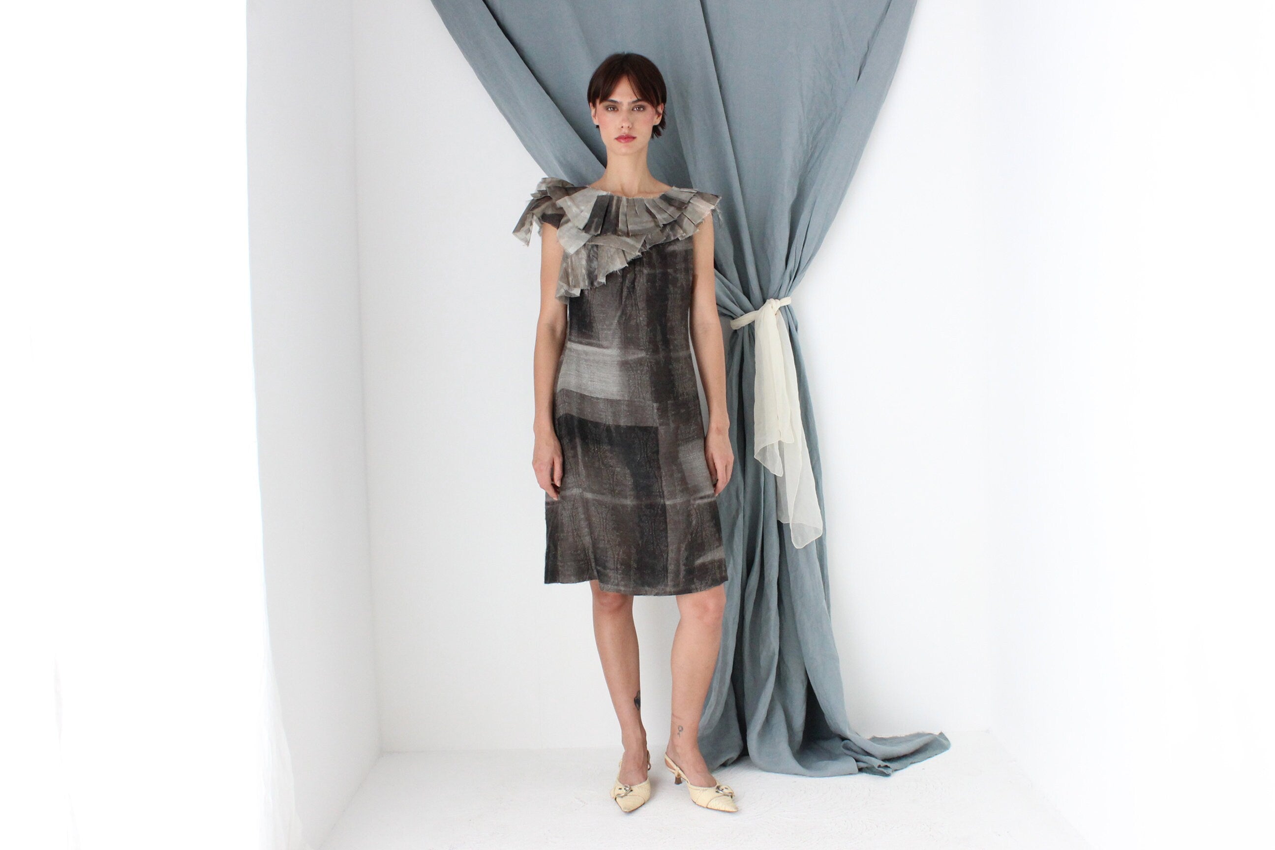 MADE IN ITALY 2000s Marni Wool / Mohair / Silk Abstract Ruffle Dress