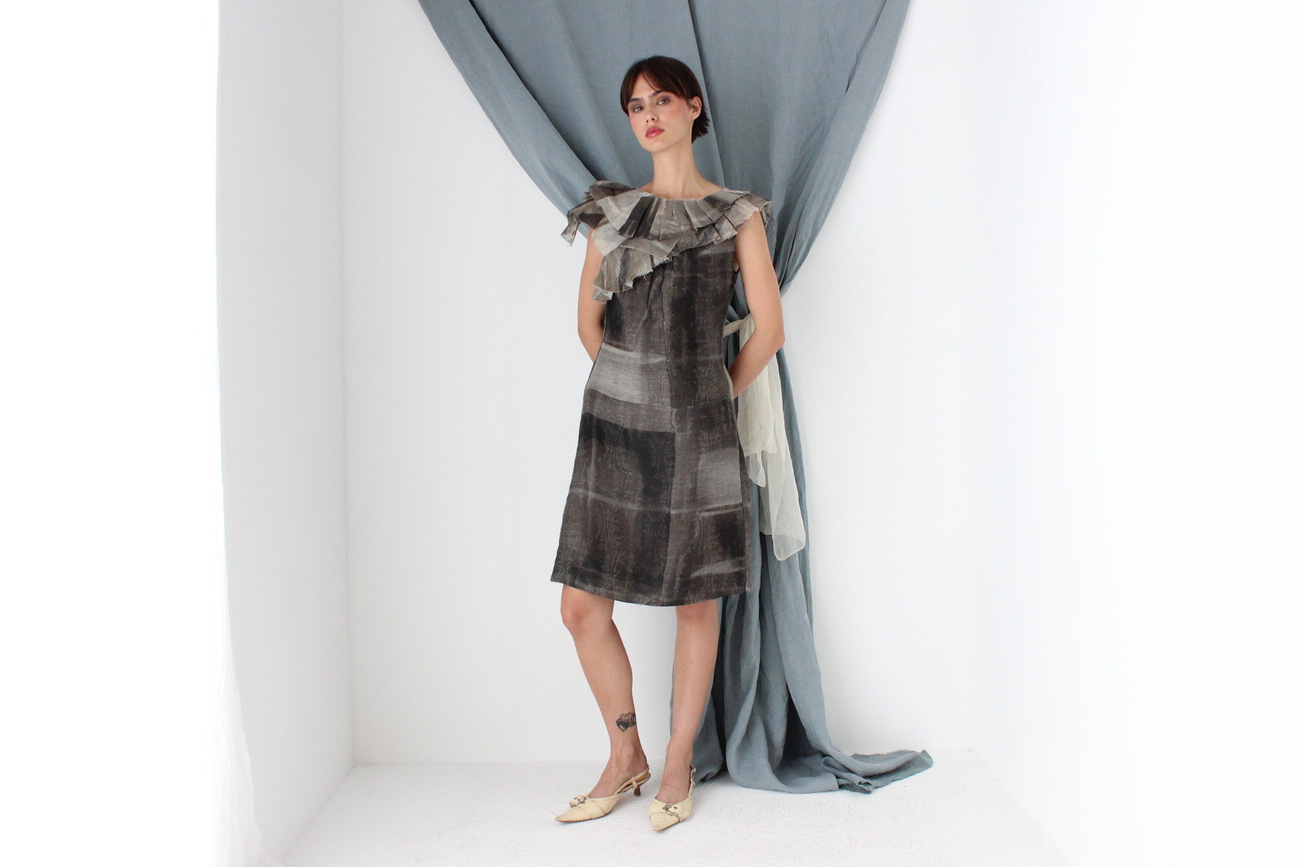 MADE IN ITALY 2000s Marni Wool / Mohair / Silk Abstract Ruffle Dress