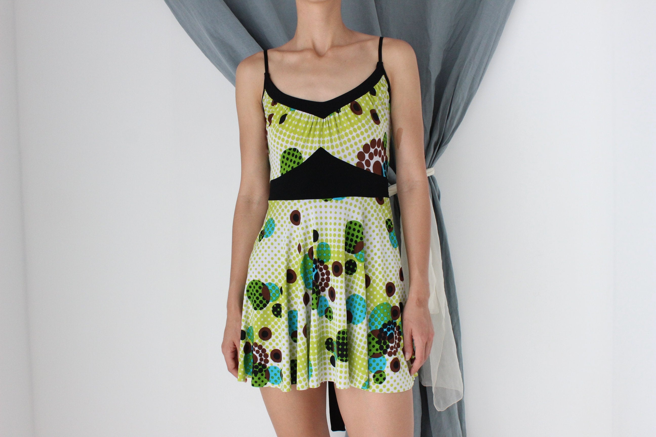MADE IN ITALY 2000s Slinky Lime Green Mini Dress