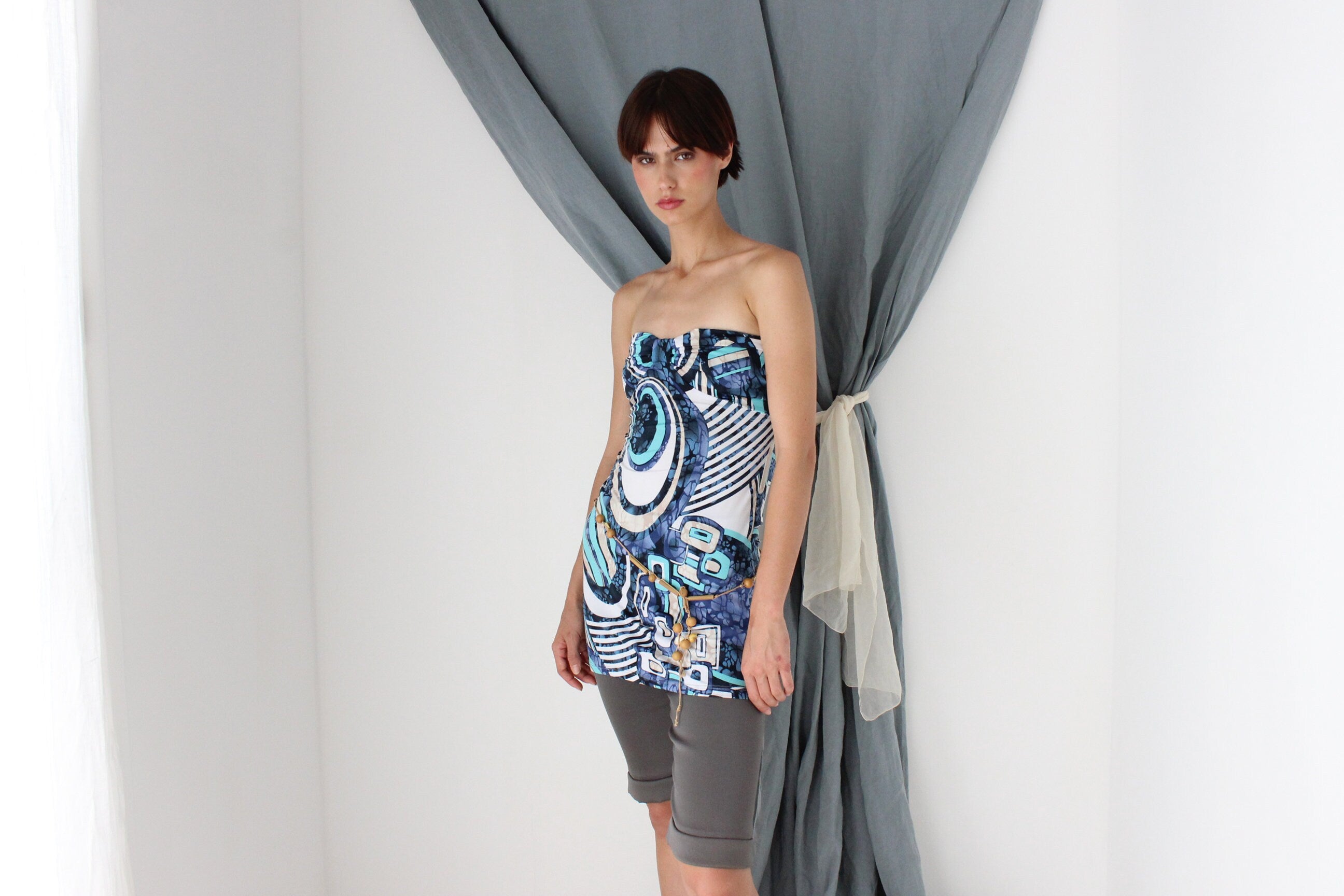 MADE IN ITALY 2000s Strapless Bandeau Mini Dress / Top