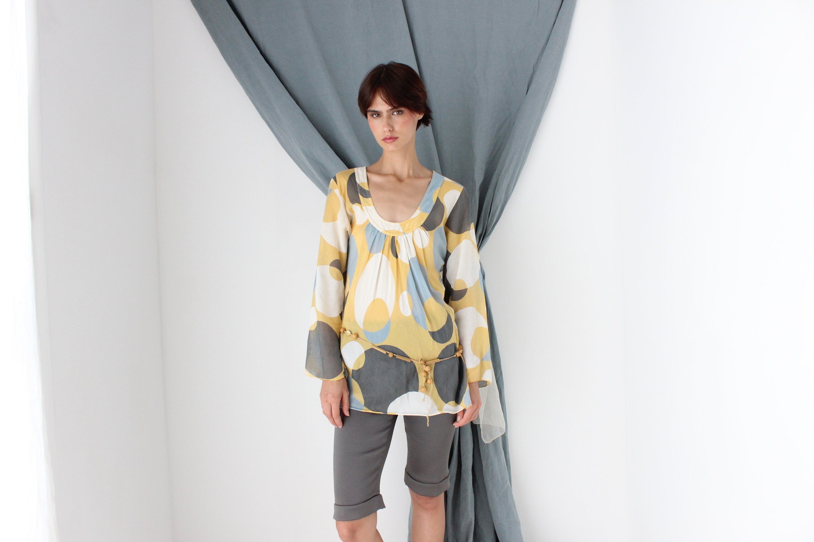 MADE IN ITALY Y2K Psychedelic Long Sleeve Bias Top