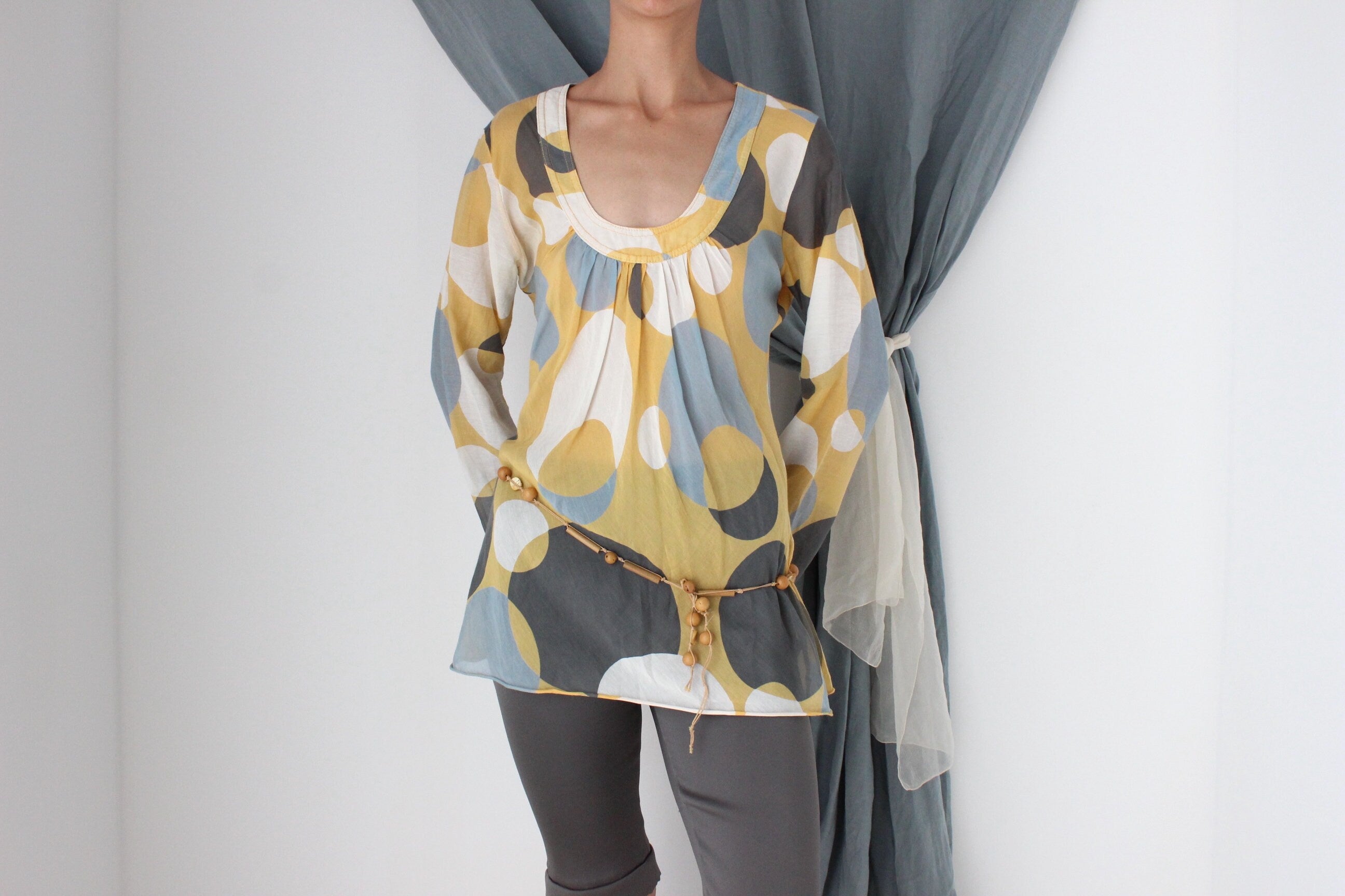 MADE IN ITALY Y2K Psychedelic Long Sleeve Bias Top
