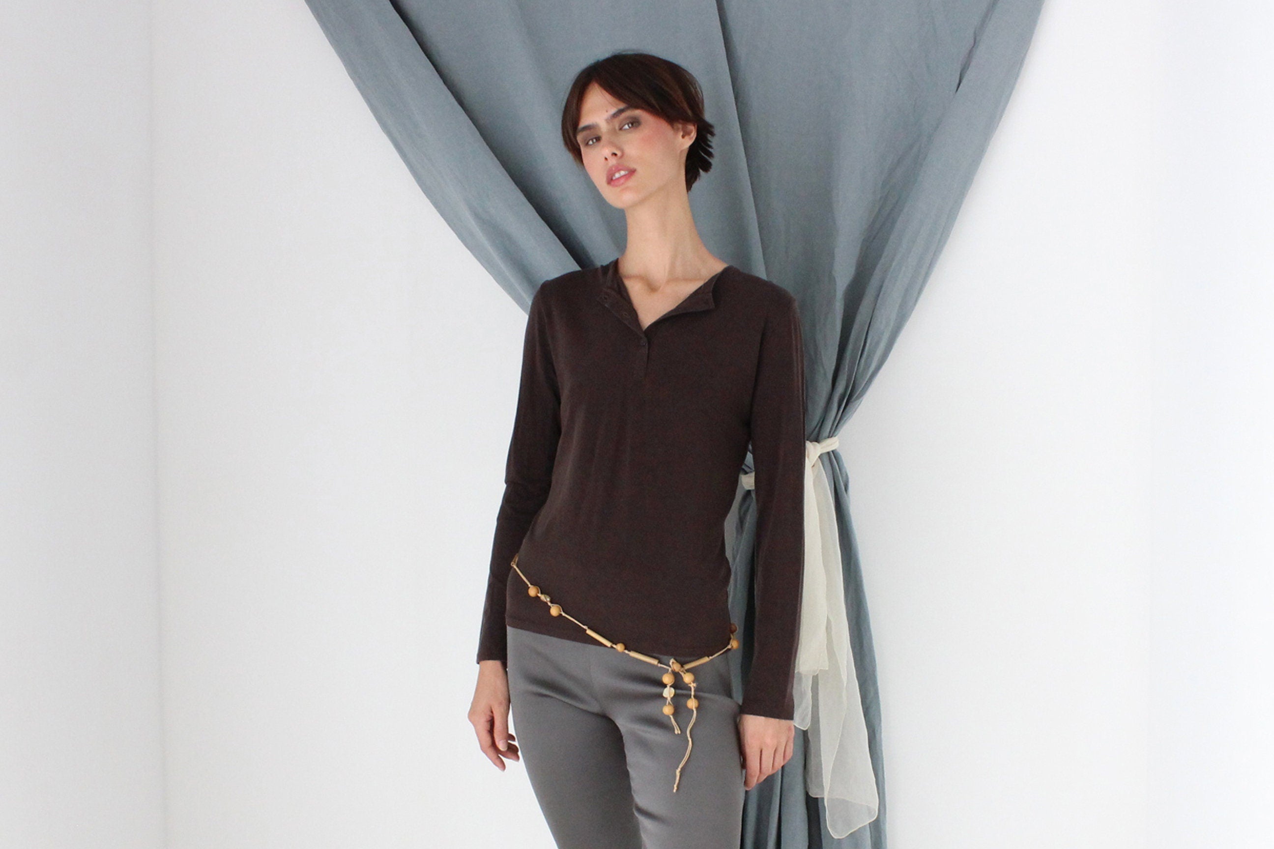 MADE IN ITALY 90s Soft Chocolate Jersey Top