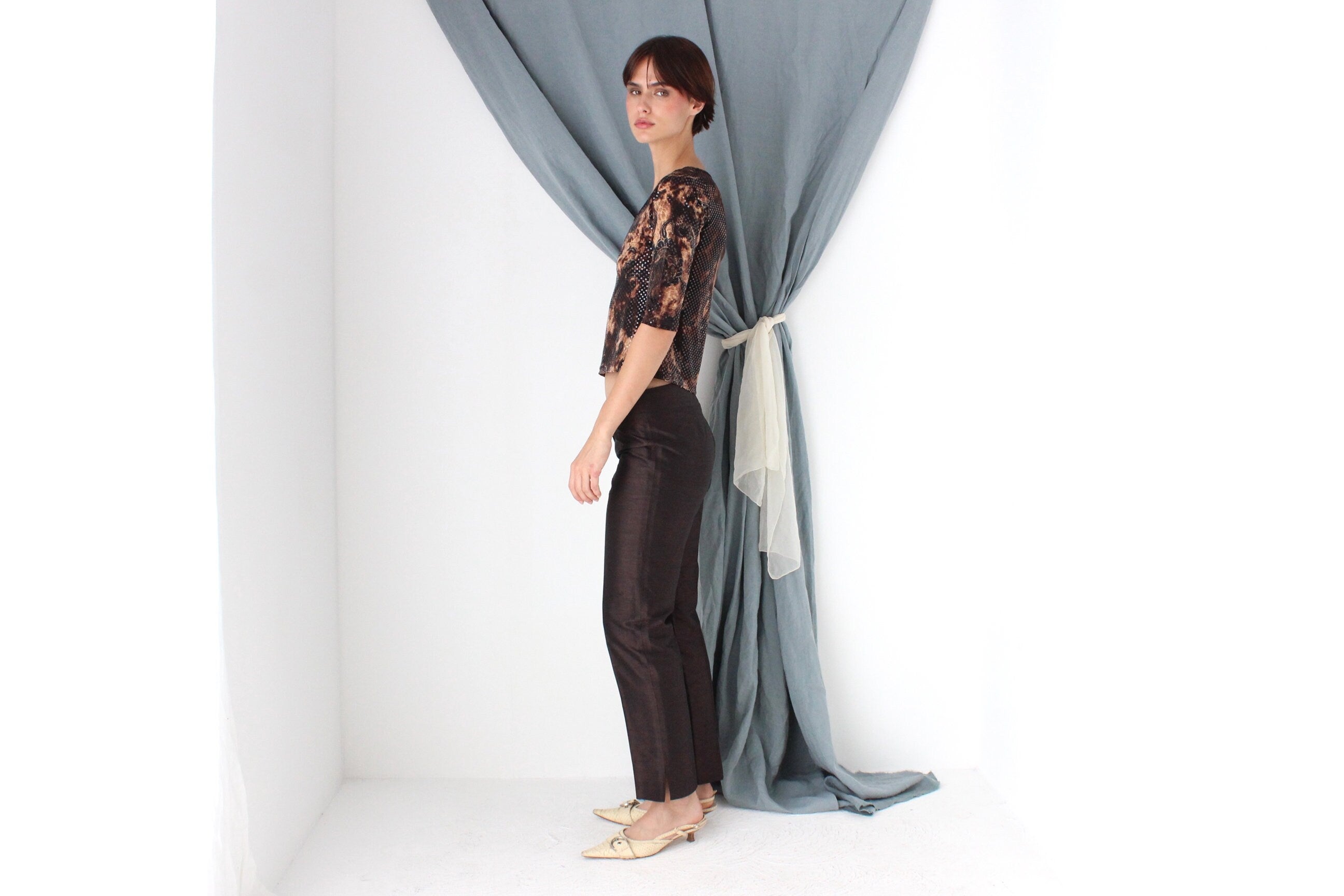 MADE IN ITALY "Leopard & Lace" Y2K Sequin Fitted Crop Top
