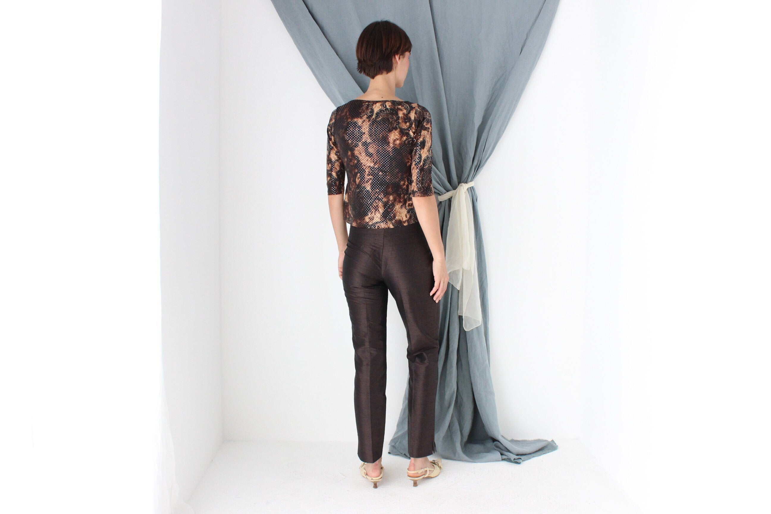 MADE IN ITALY "Leopard & Lace" Y2K Sequin Fitted Crop Top