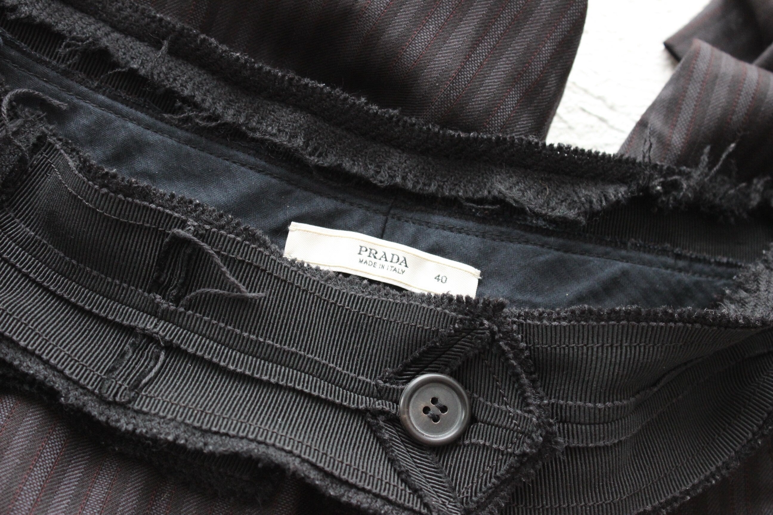 MADE IN ITALY 2000s Prada Runway Frayed Waist Wool Trousers