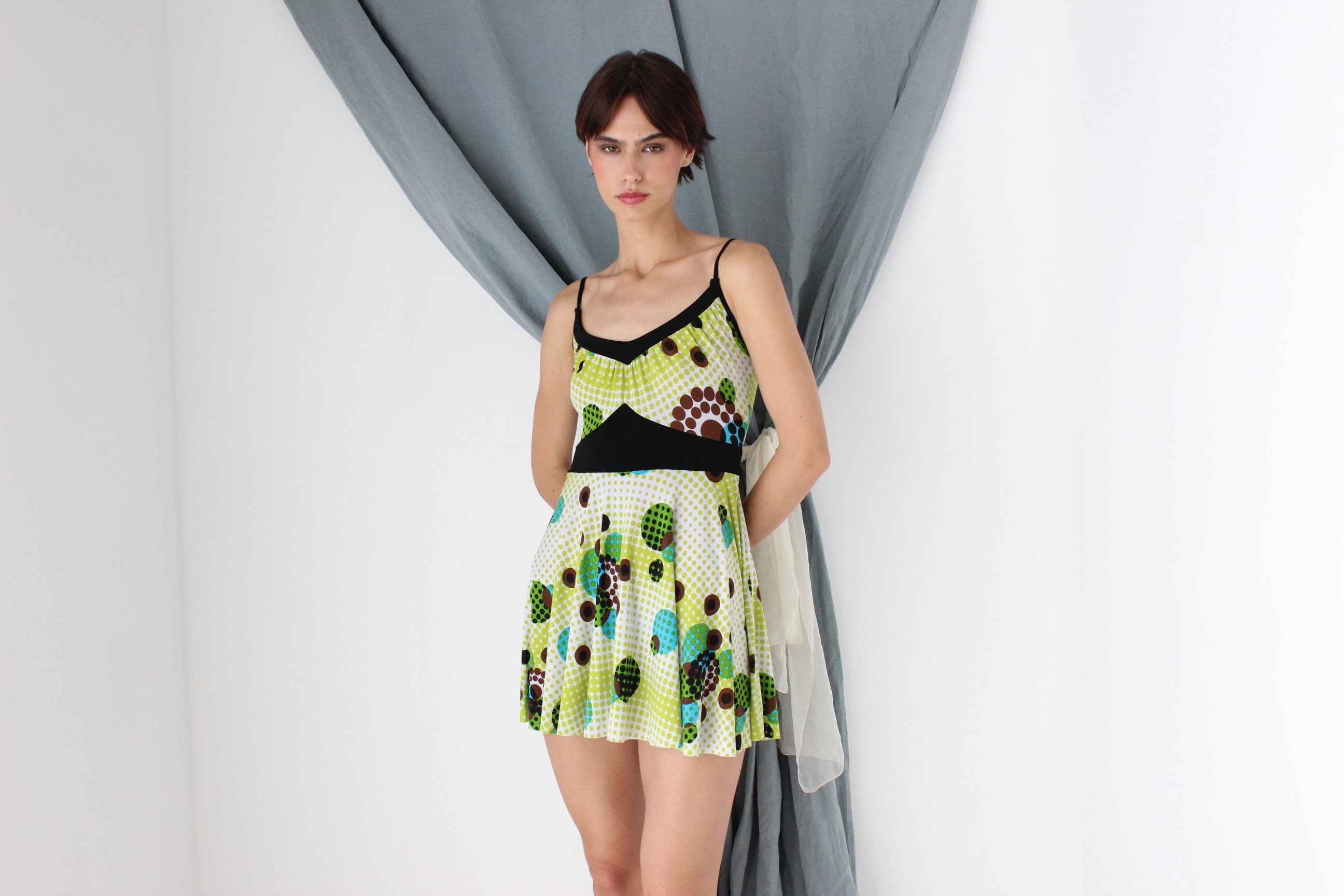 MADE IN ITALY 2000s Slinky Lime Green Mini Dress