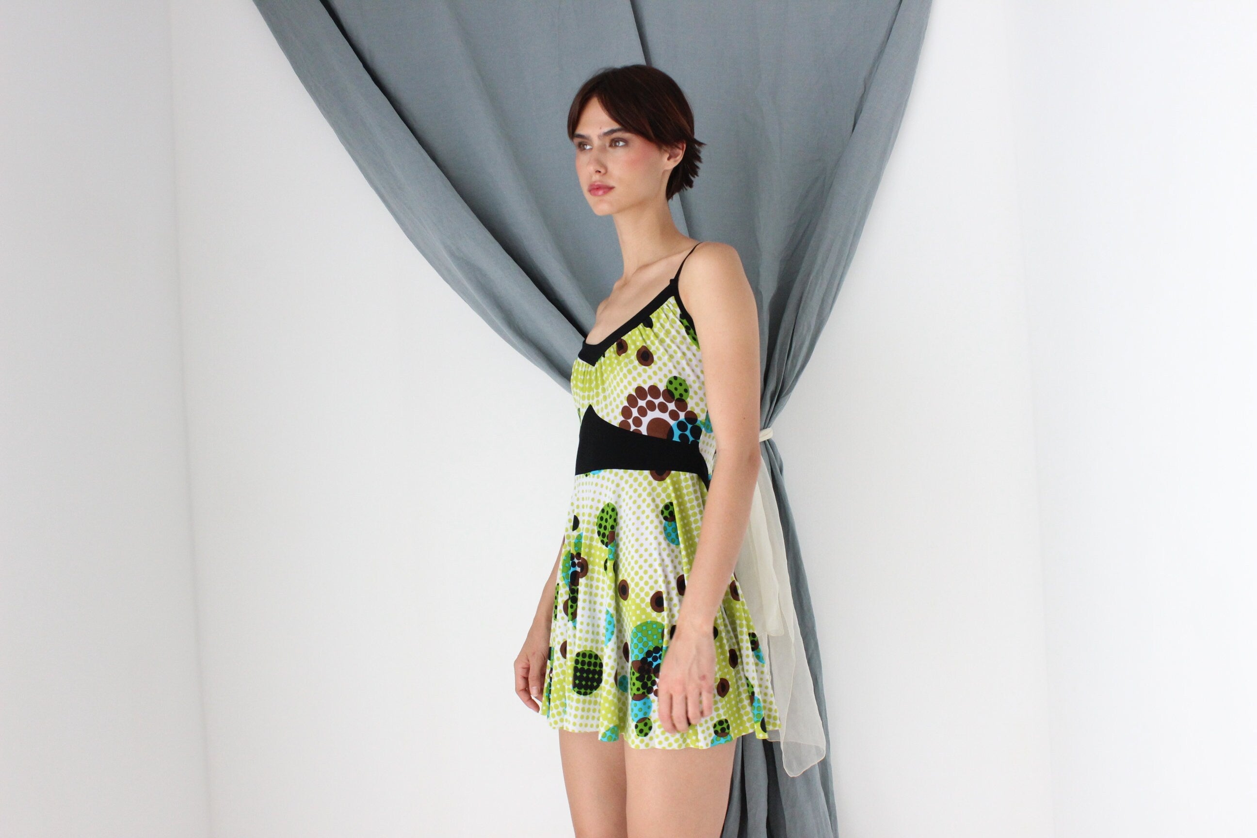 MADE IN ITALY 2000s Slinky Lime Green Mini Dress